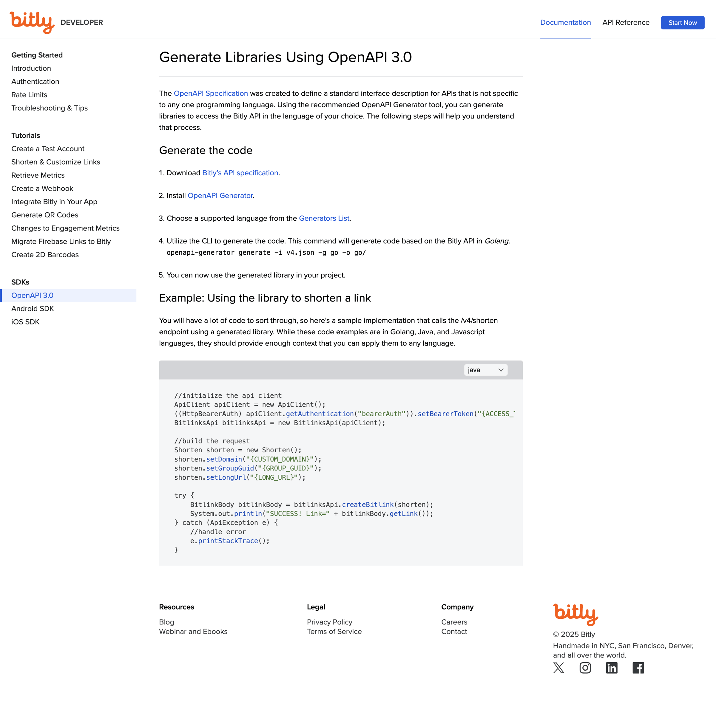 Bitly - OpenAPI 3.0 | Bitly Developer screen