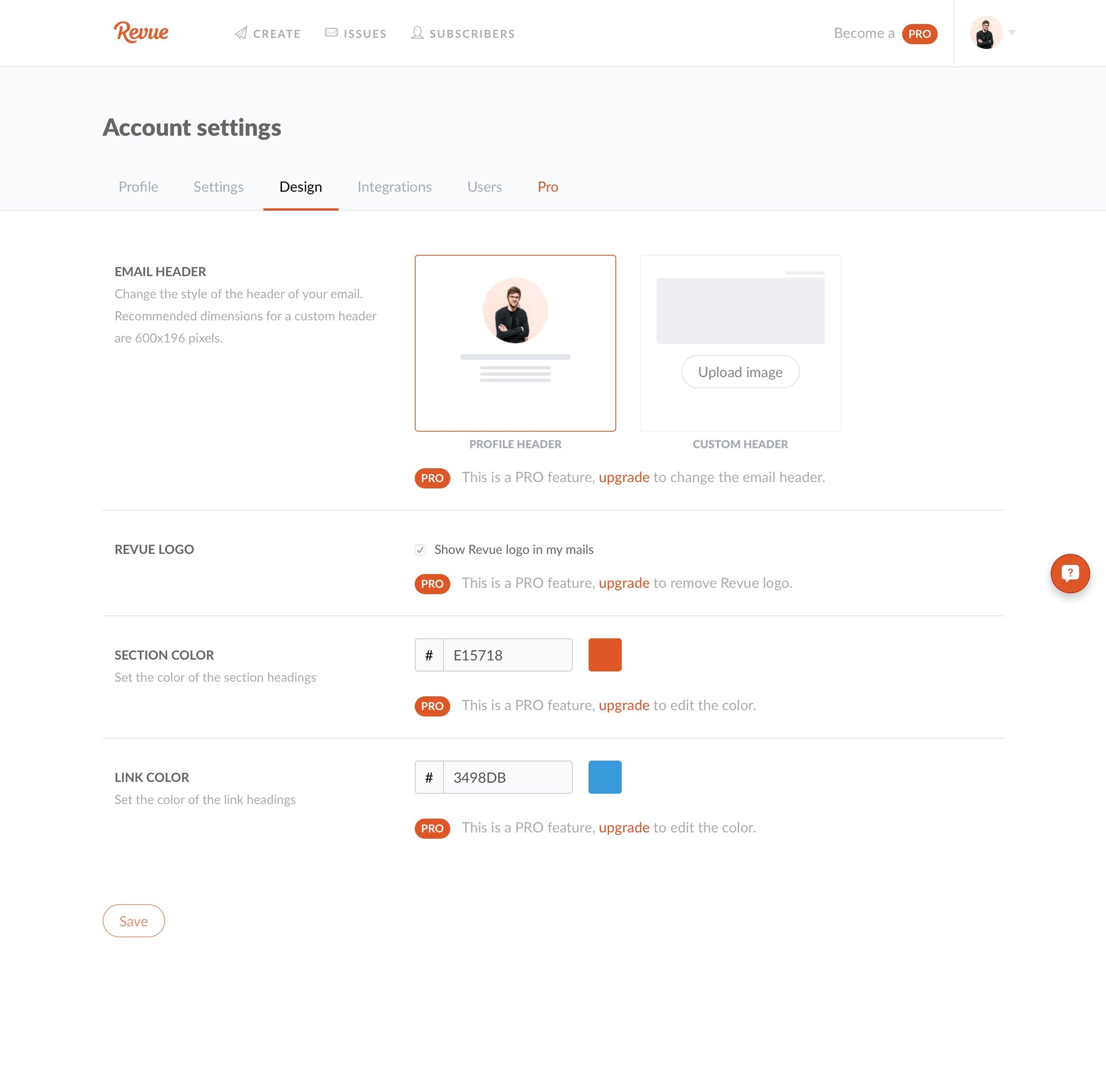 Settings from Revue