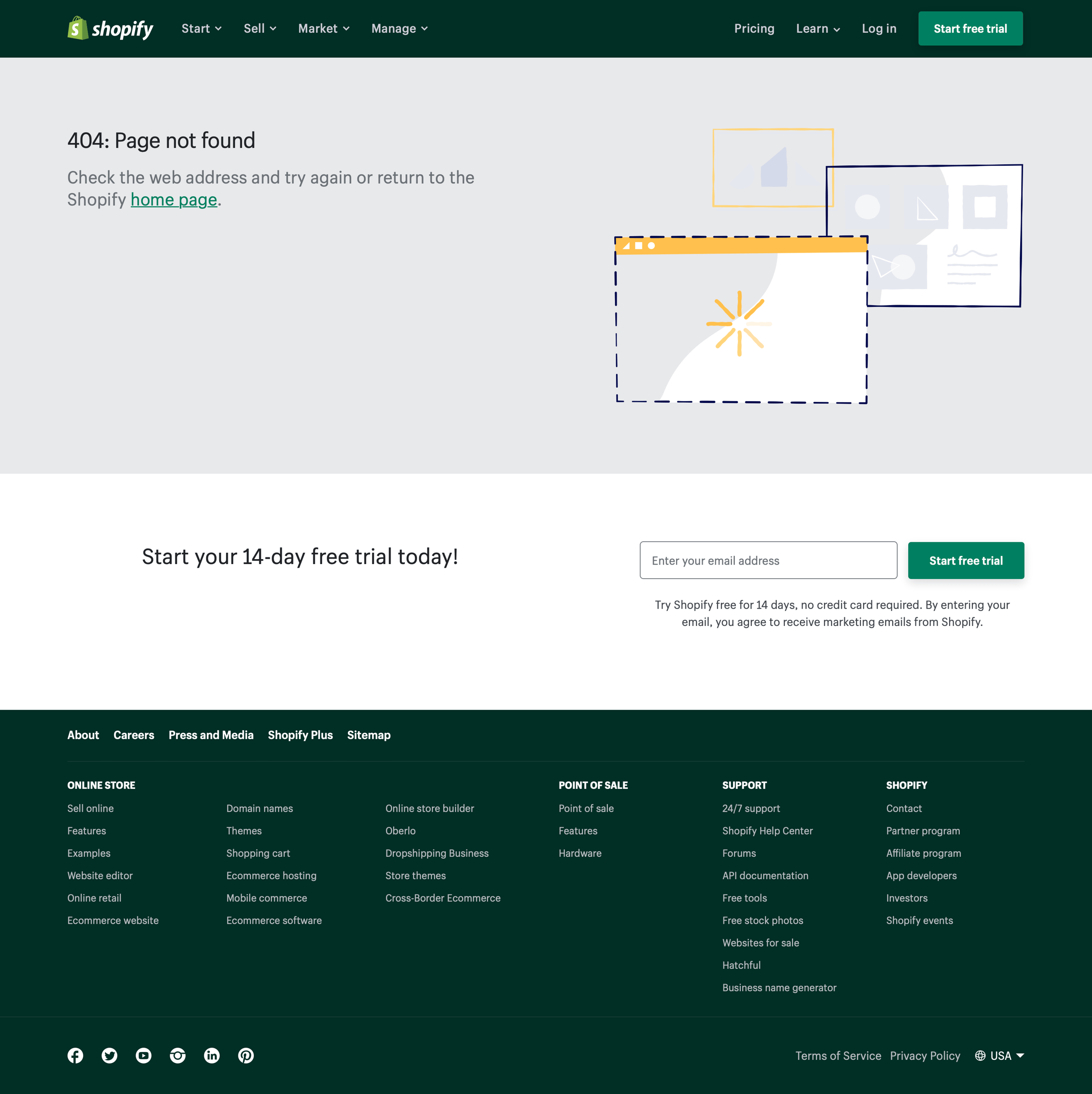Shopify - 404. Page not found — Shopify screen