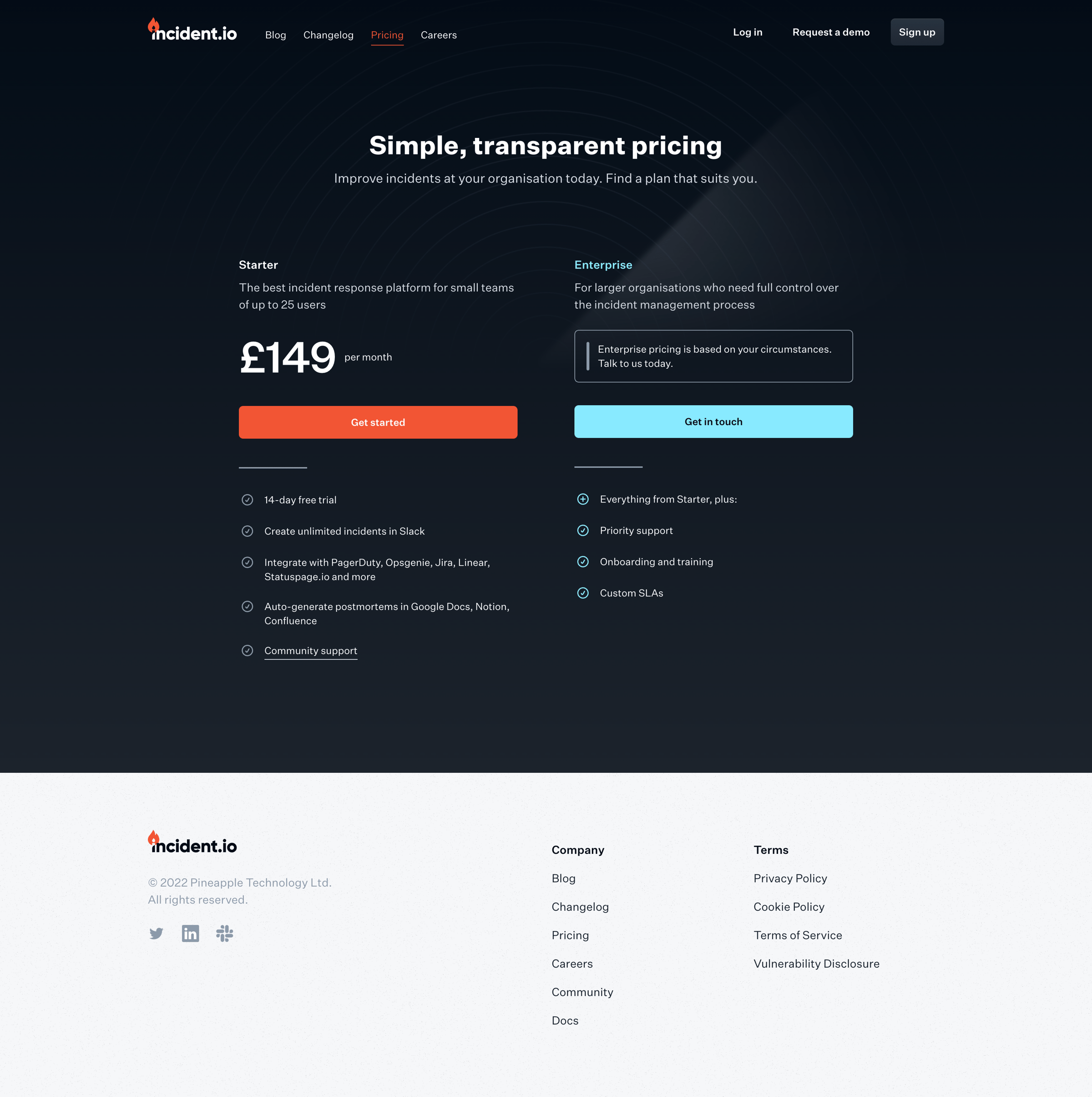 Incident - incident.io - Pricing | incident.io screen