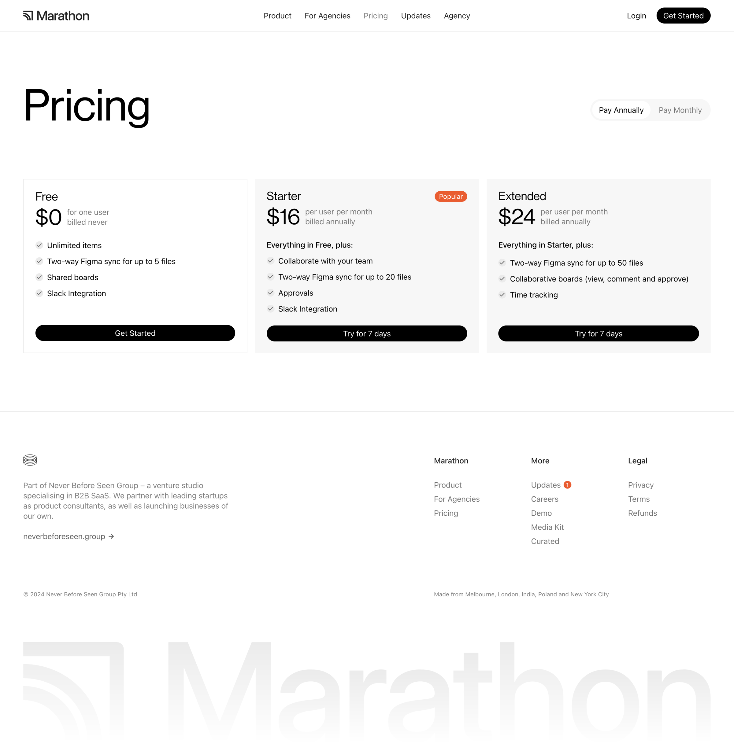 Marathon - Pricing – Marathon screen