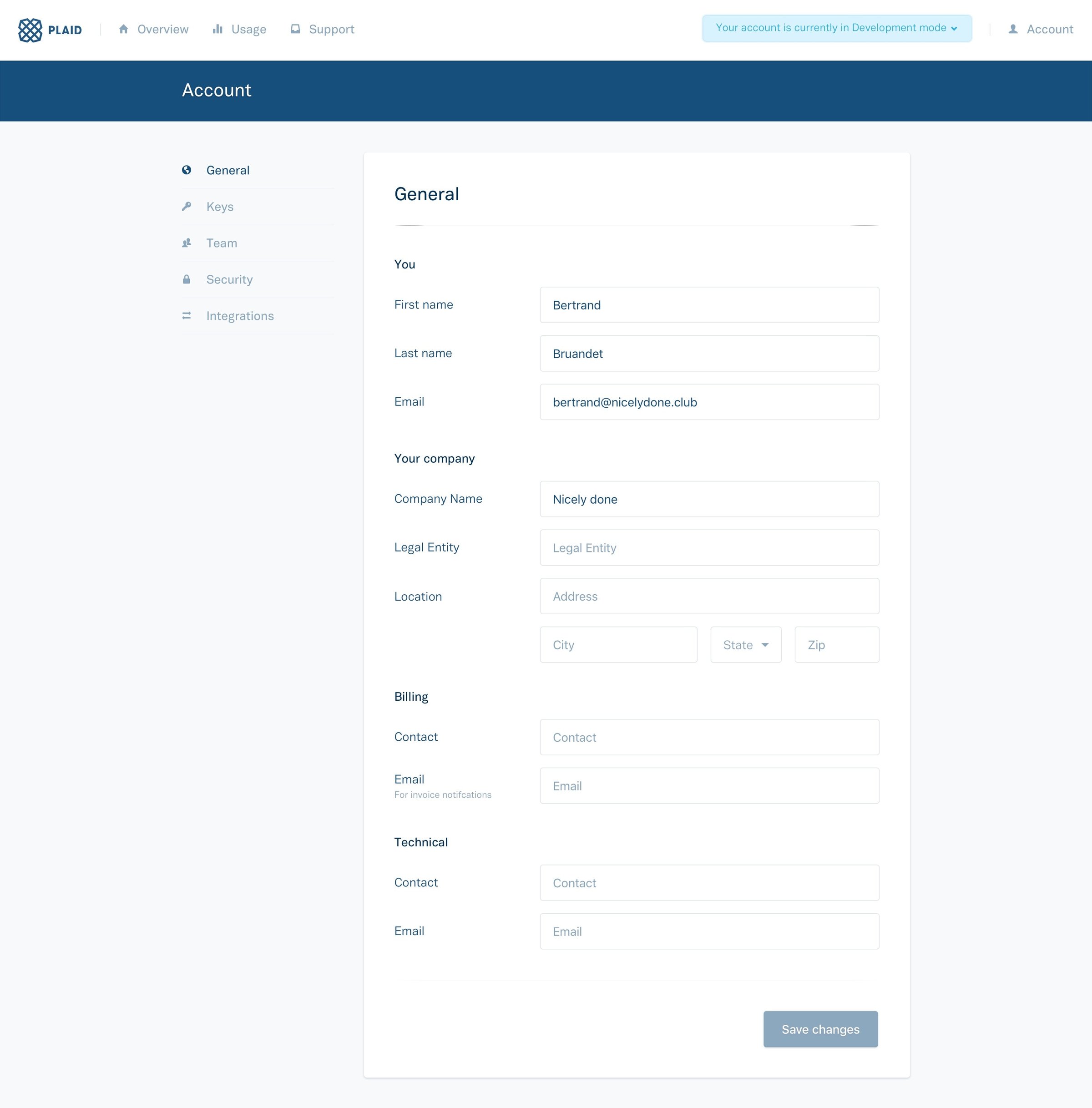 Plaid - Settings screen