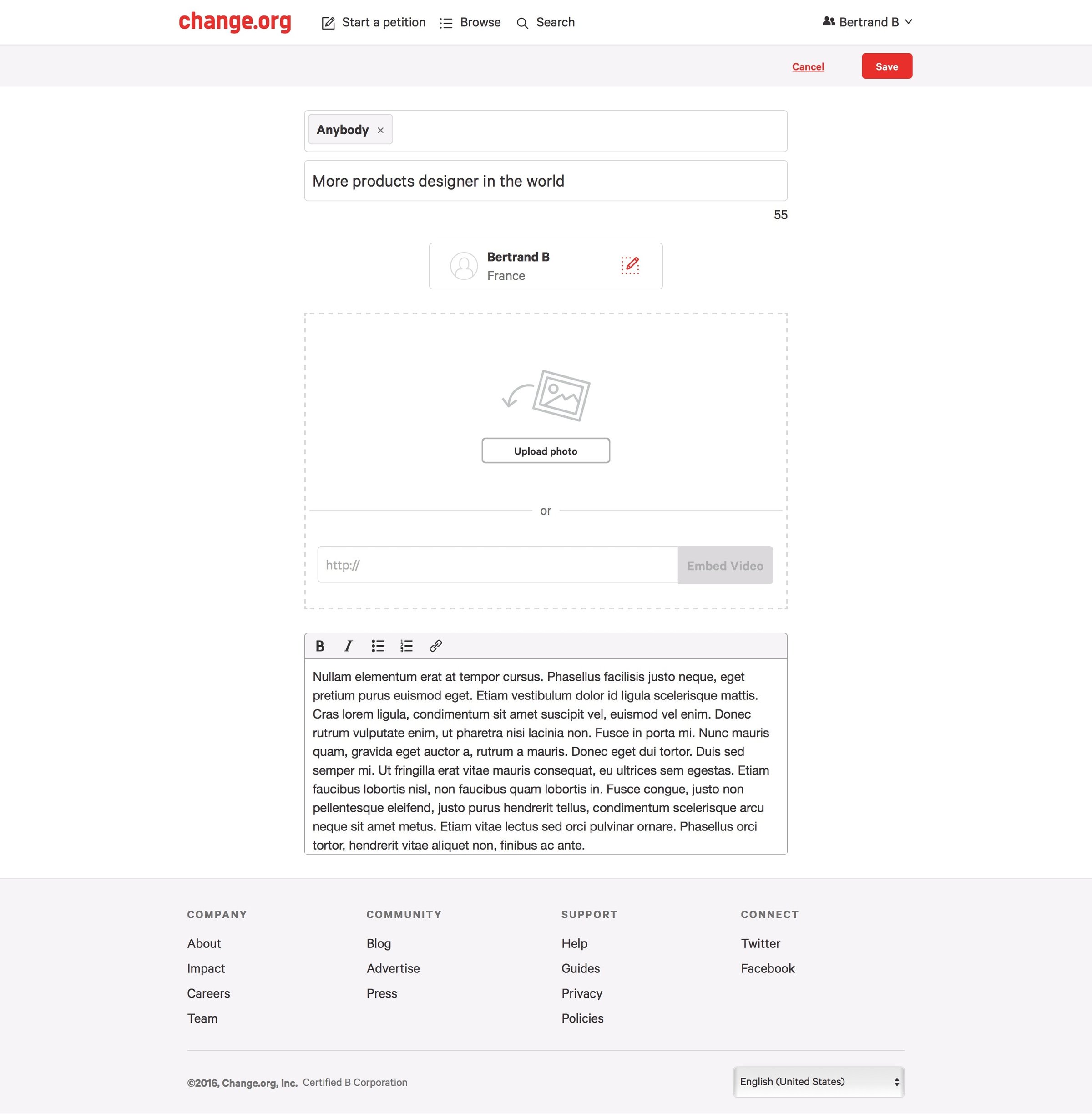 Change - Create screen