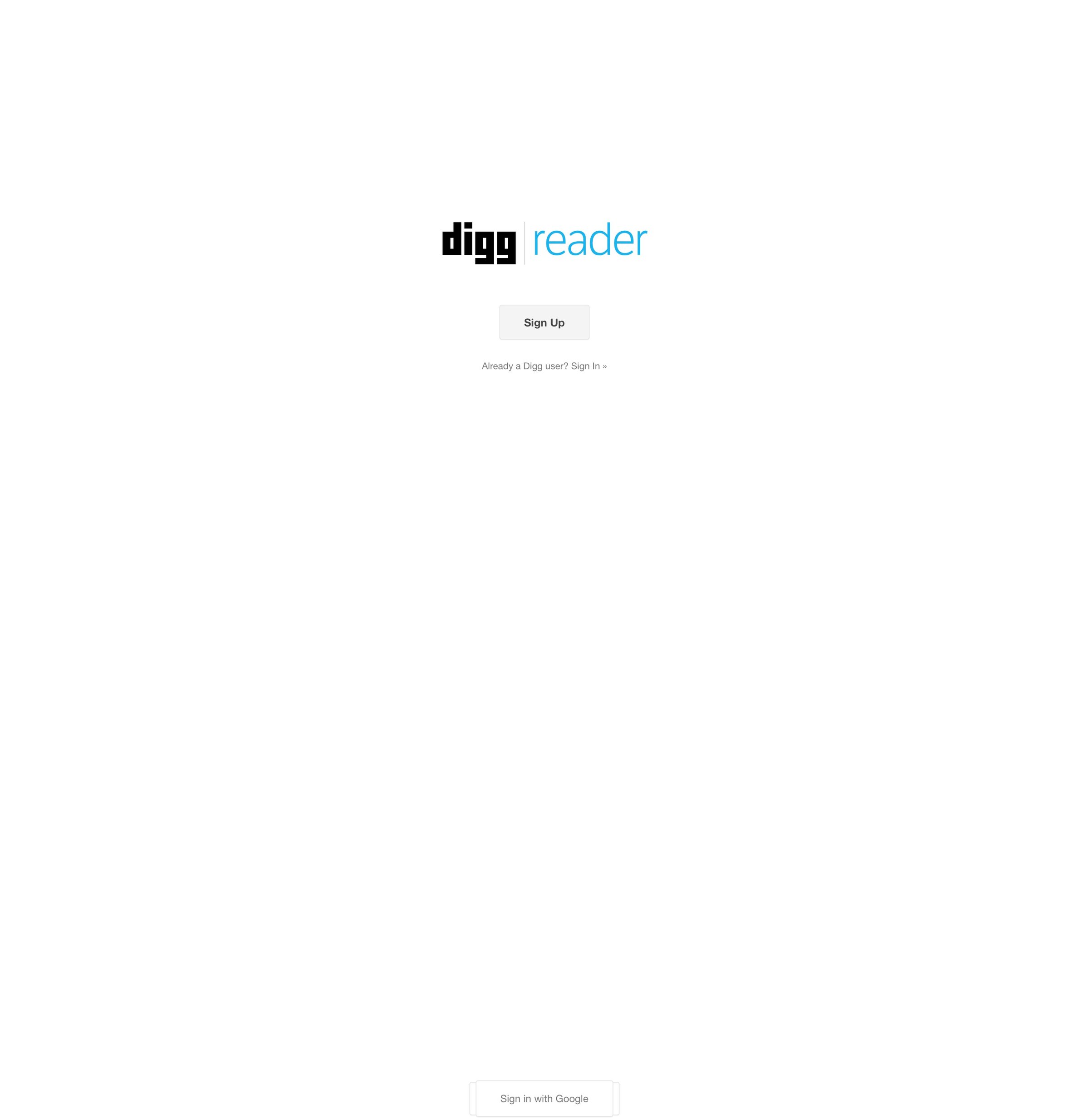 Digg reader - Landing page screen
