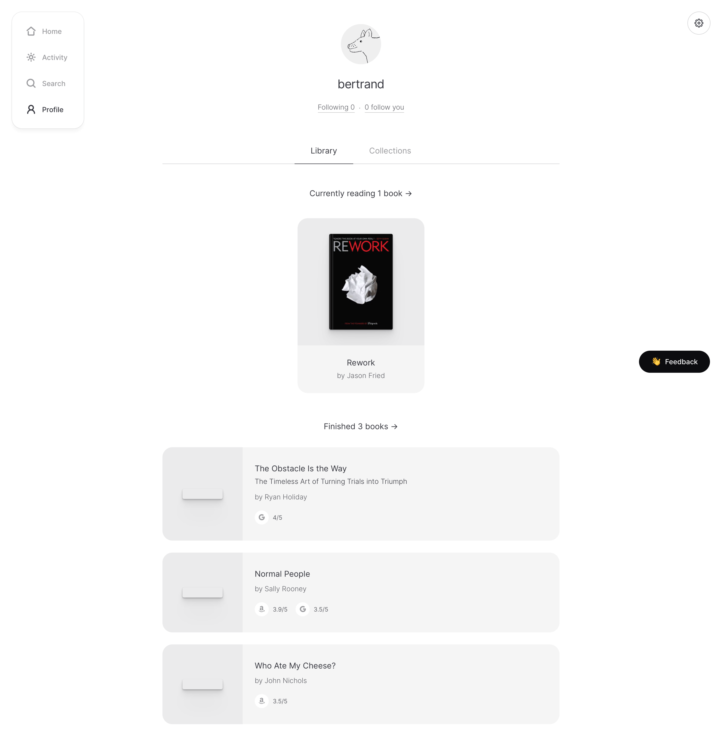 Readng - Profile screen