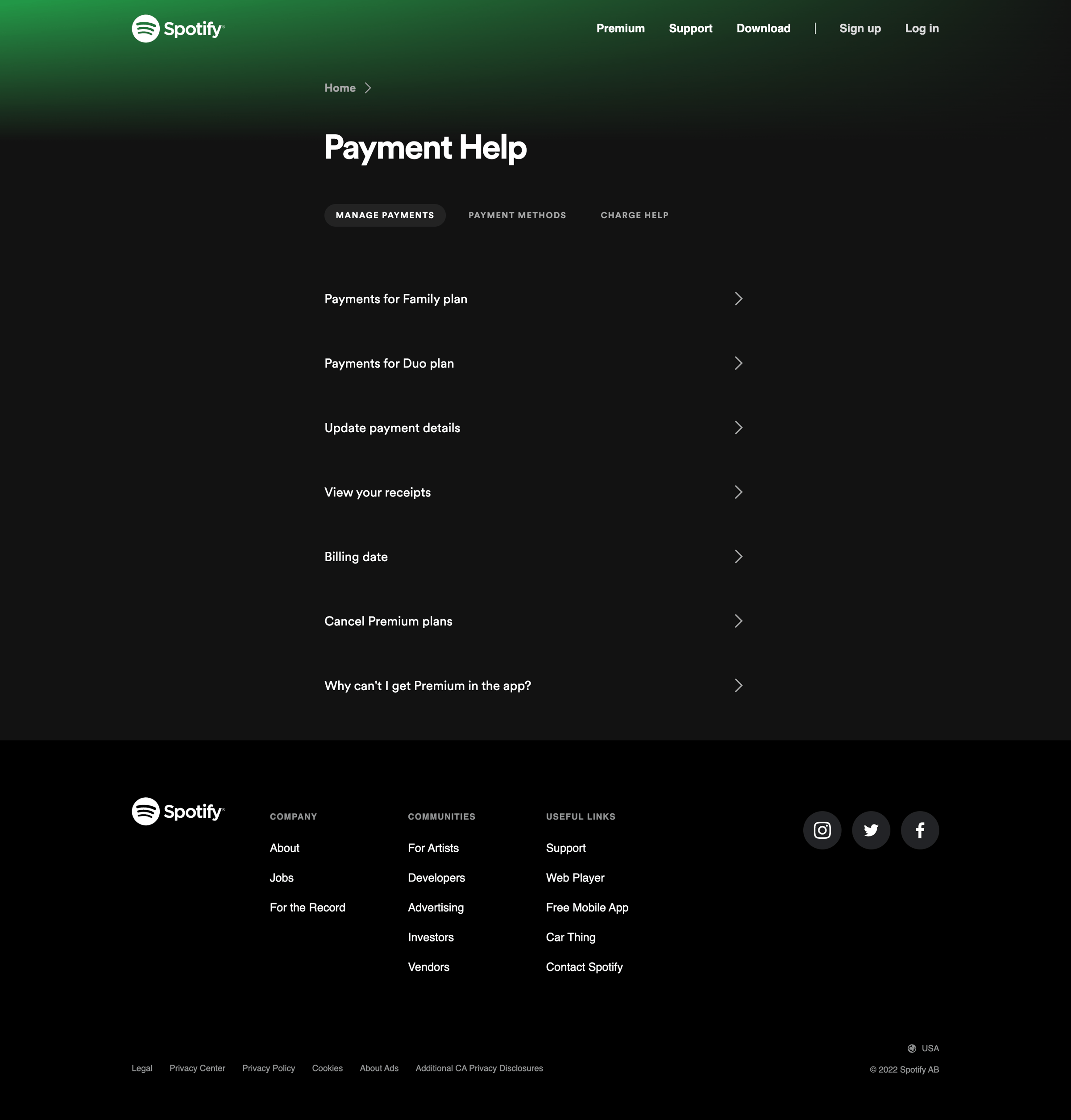 Spotify - Payment Help - Spotify screen