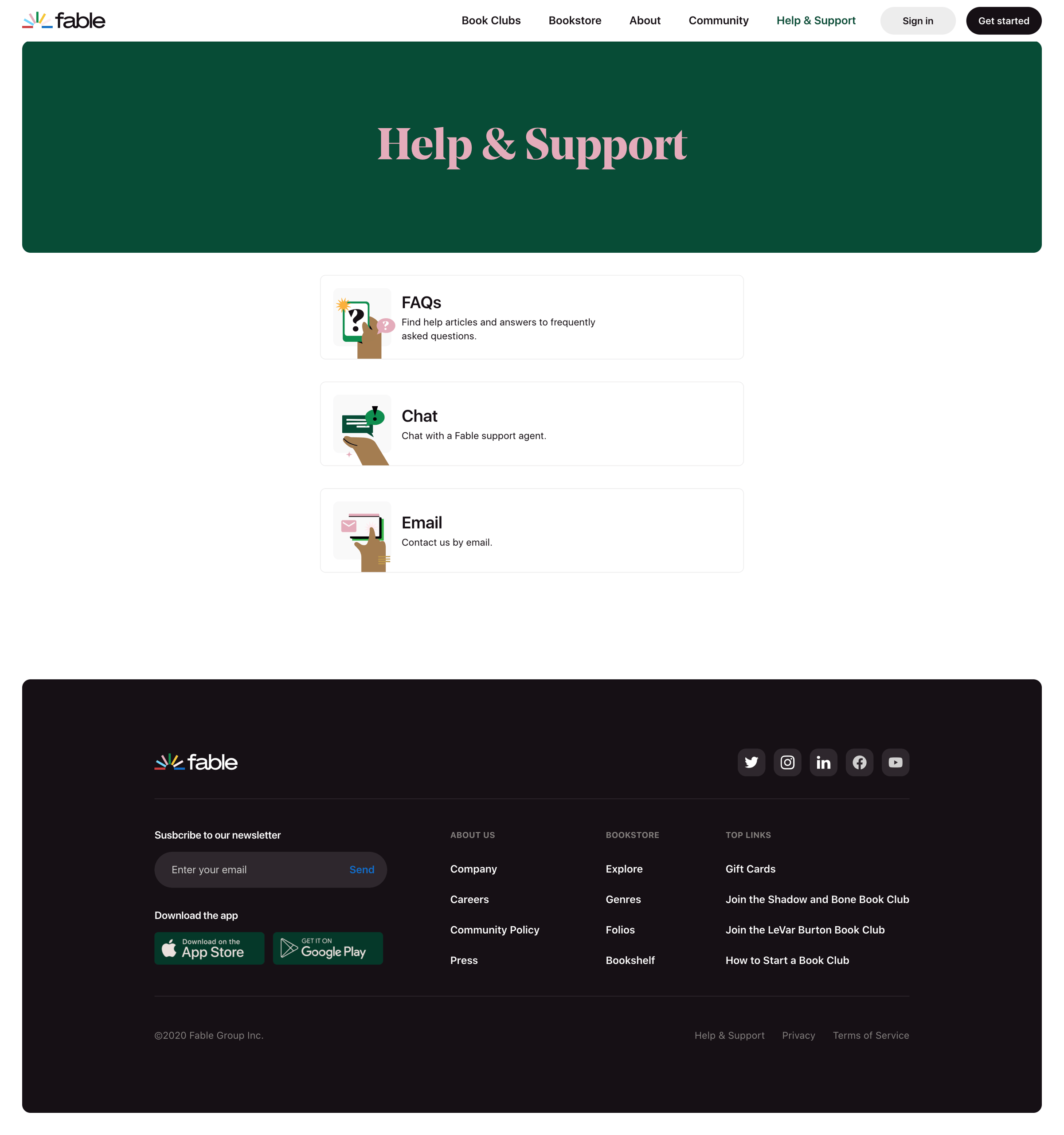 Fable - Book Reading Platform | Fable Help Support screen
