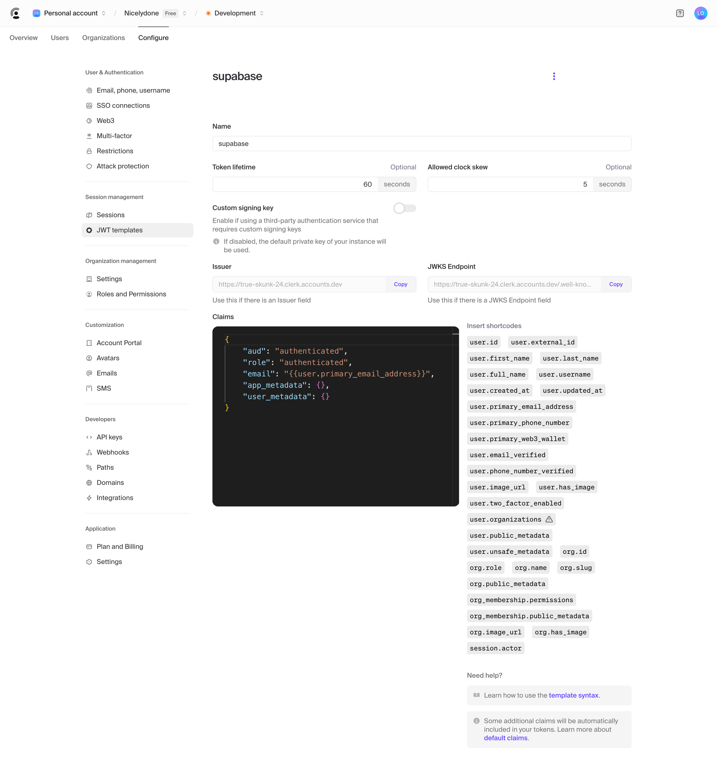 Clerk - Dashboard | Clerk.com screen