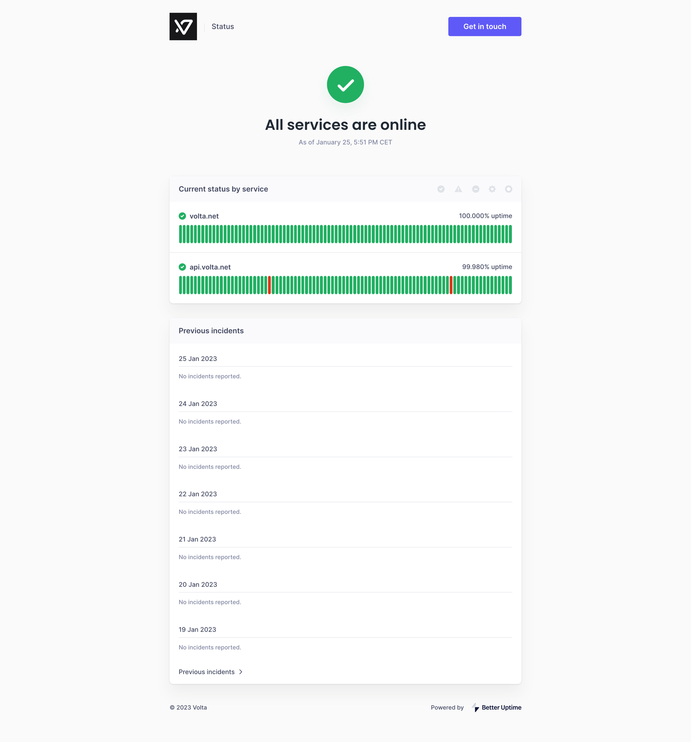 Volta - Volta status screen