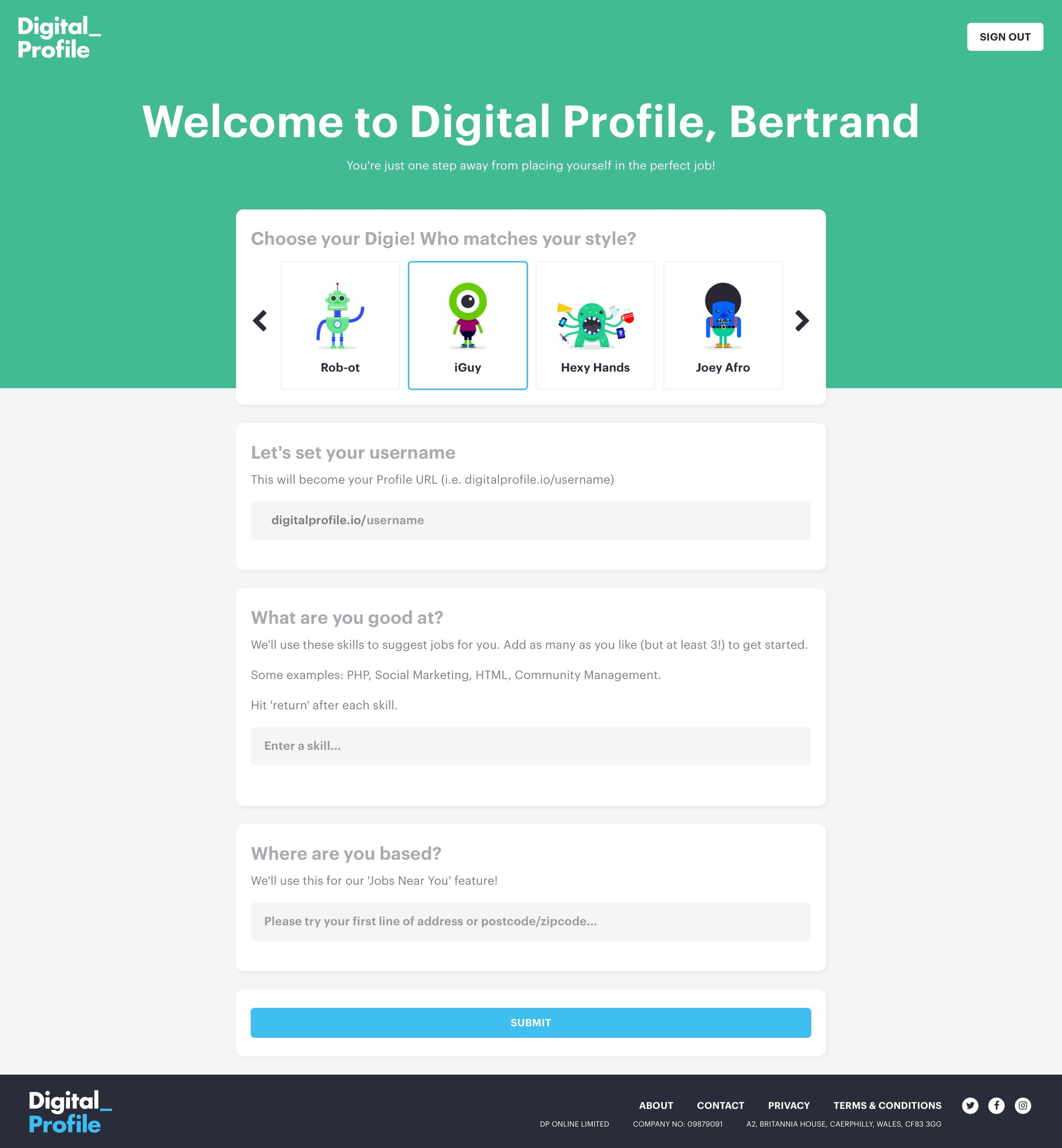 Digital profile - Onboarding screen