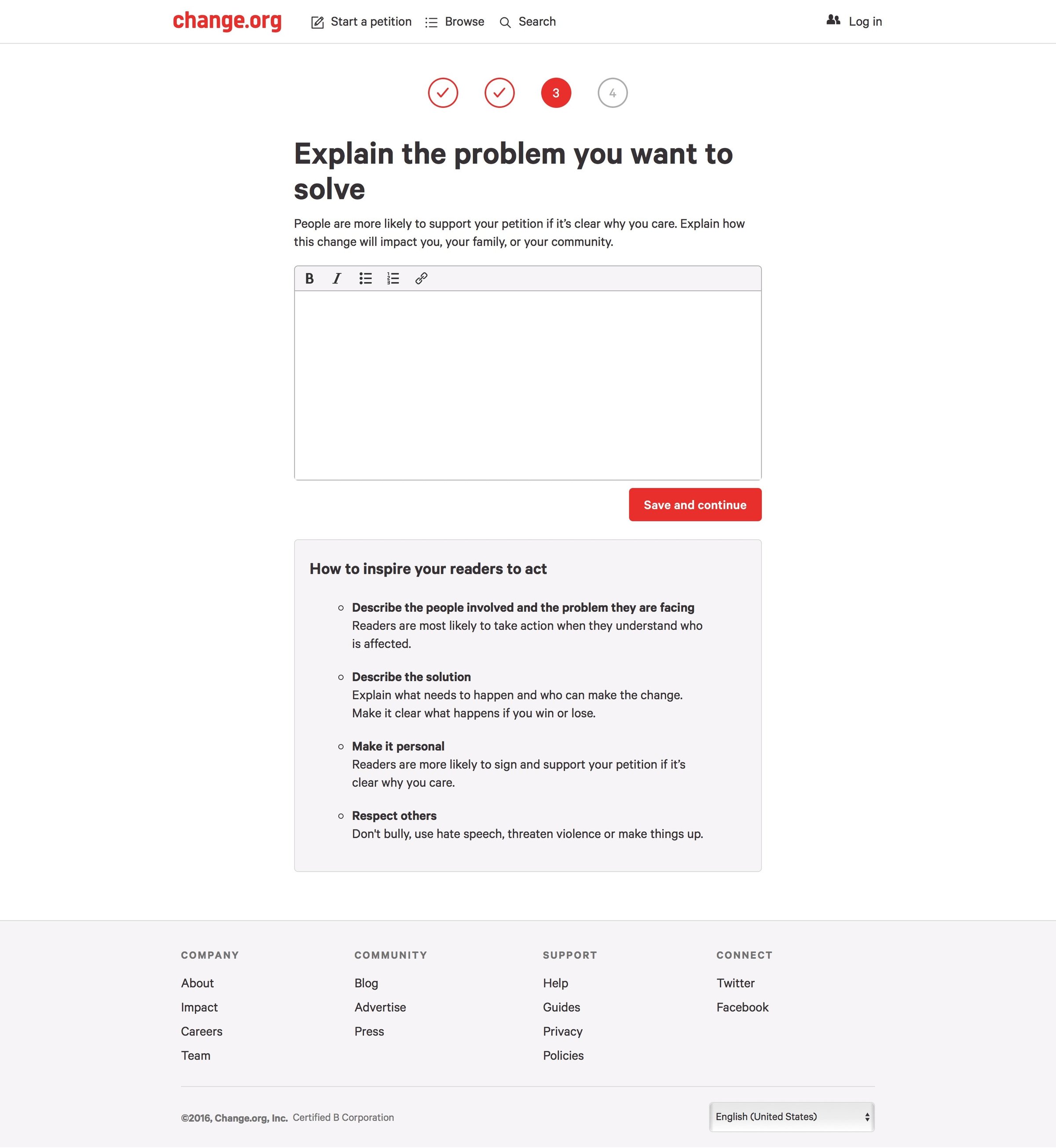 Change - Create screen