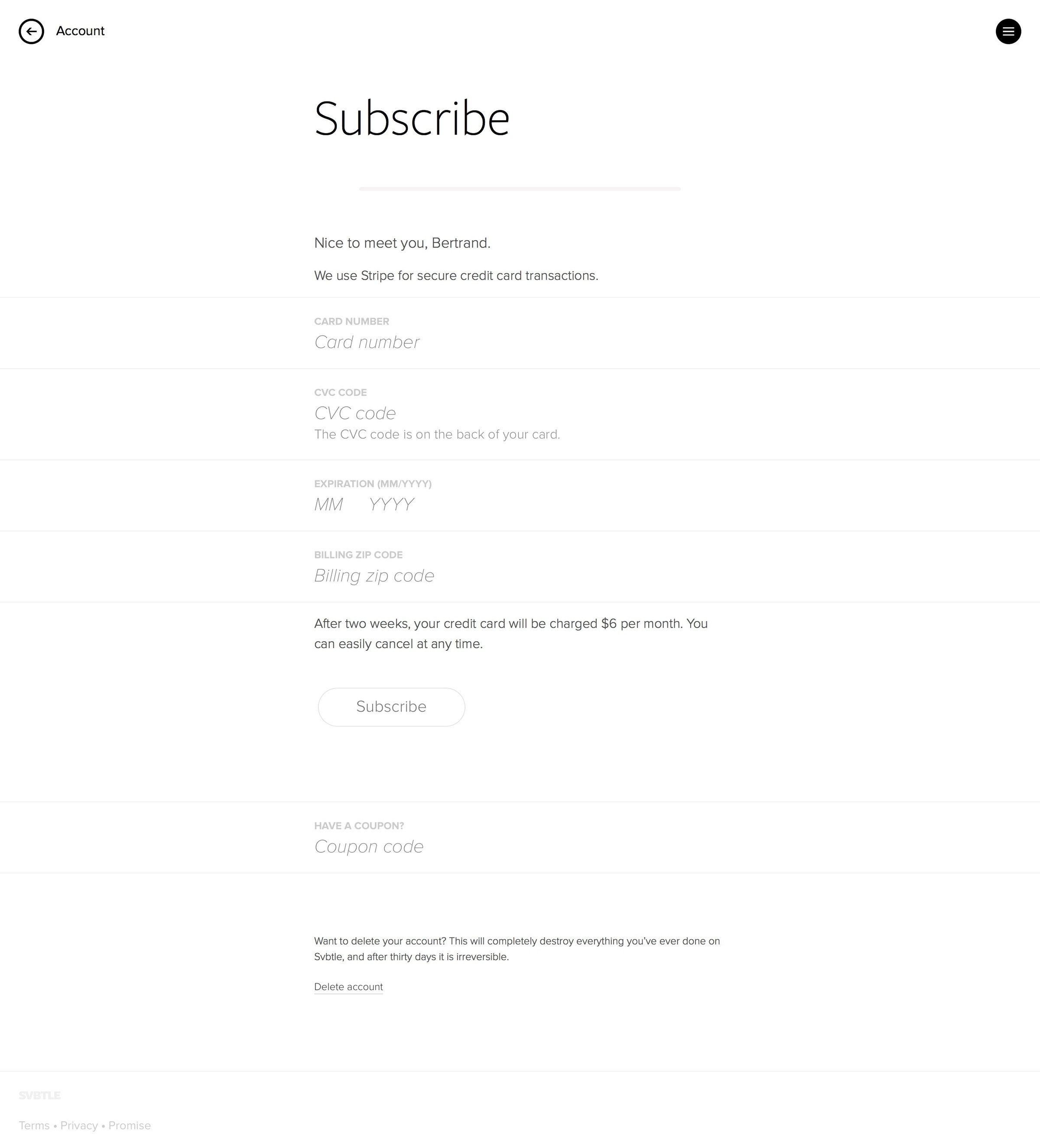 Svbtle - Checkout screen