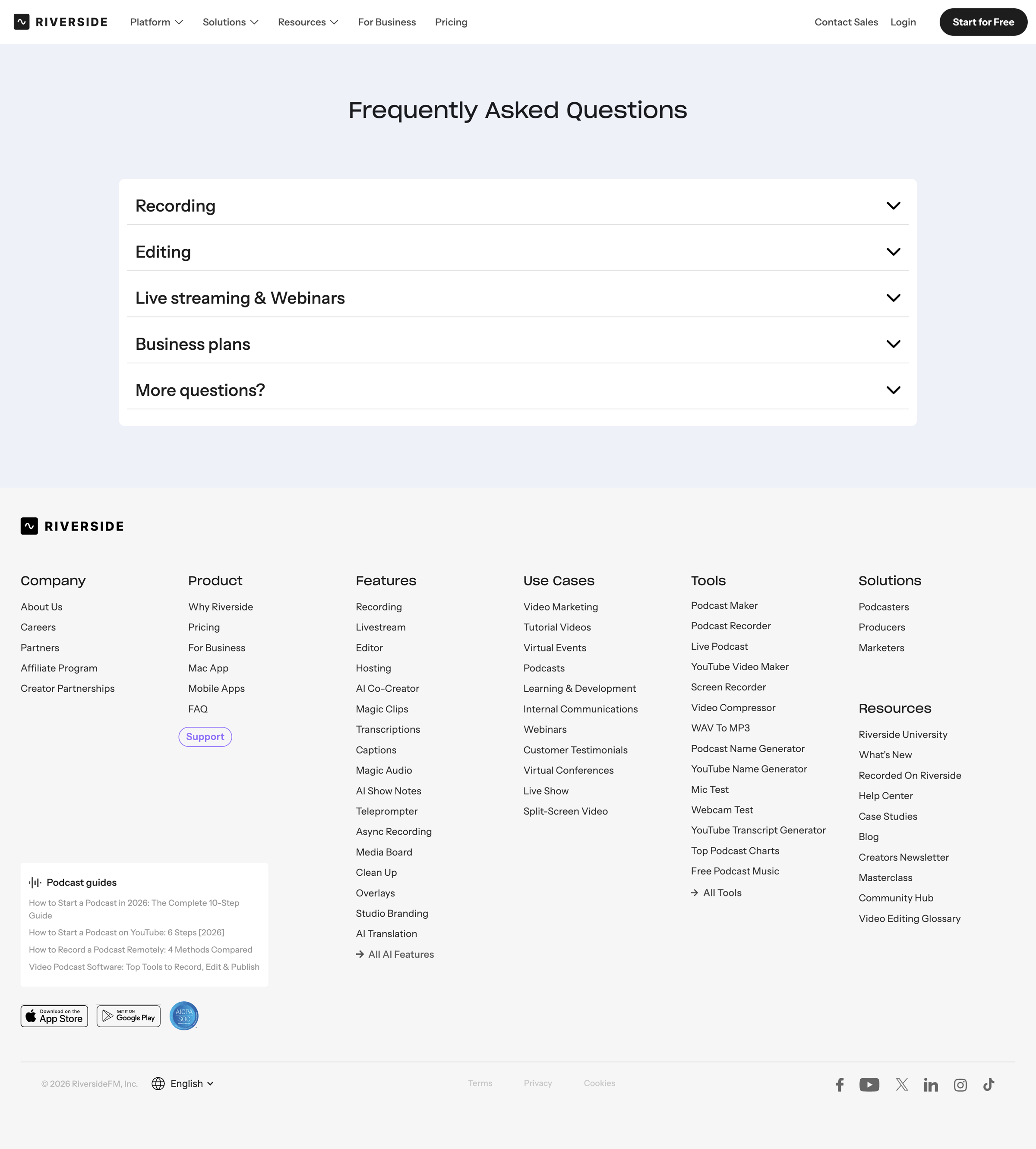 Riverside - Frequently Asked Questions – Riverside Help Center screen