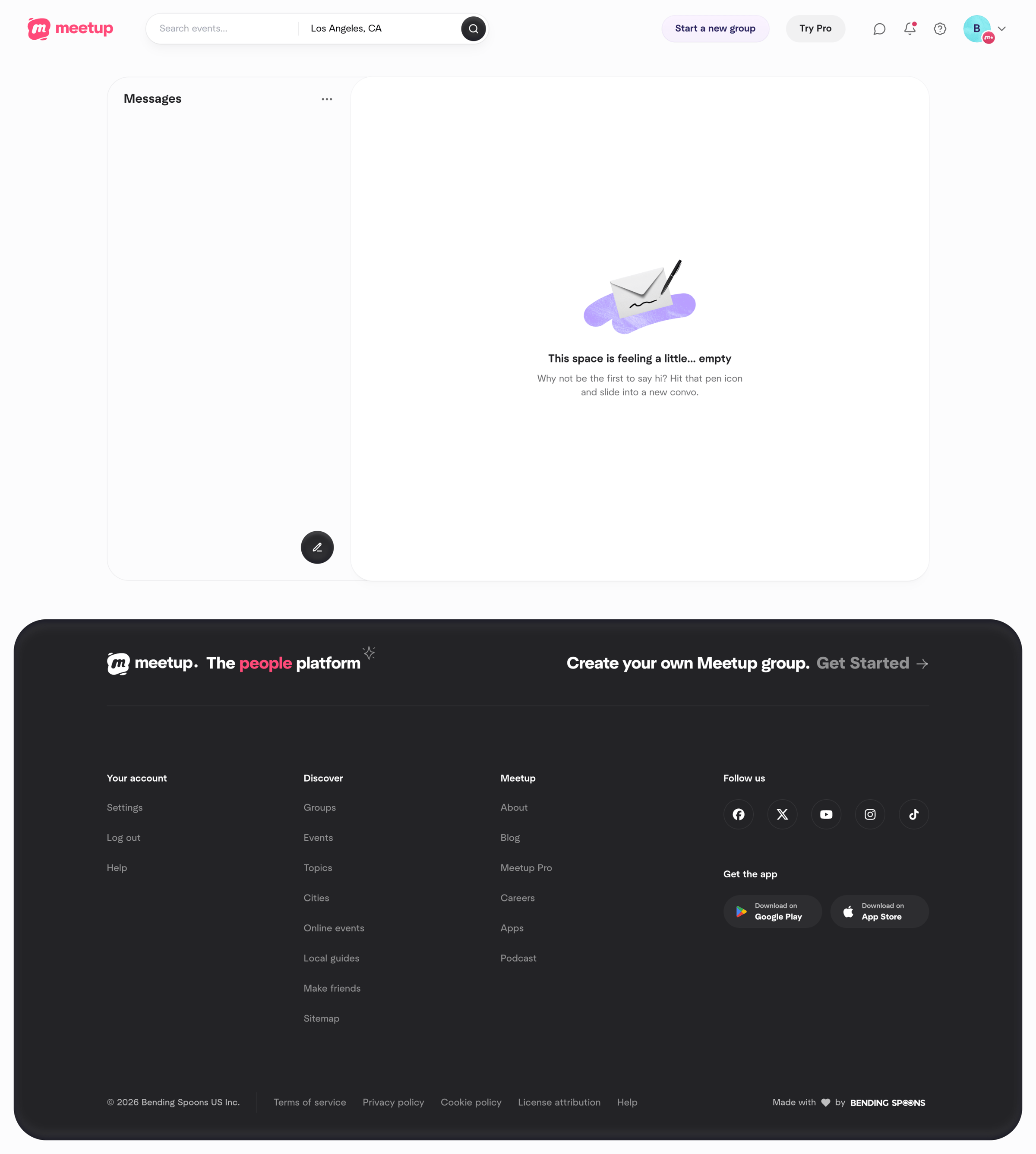 Meetup - Direct messages | Meetup screen