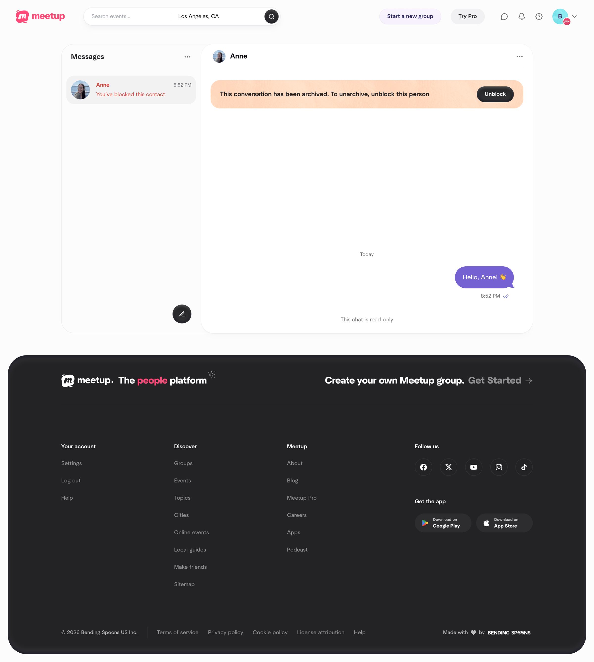 Meetup - Direct messages | Meetup screen