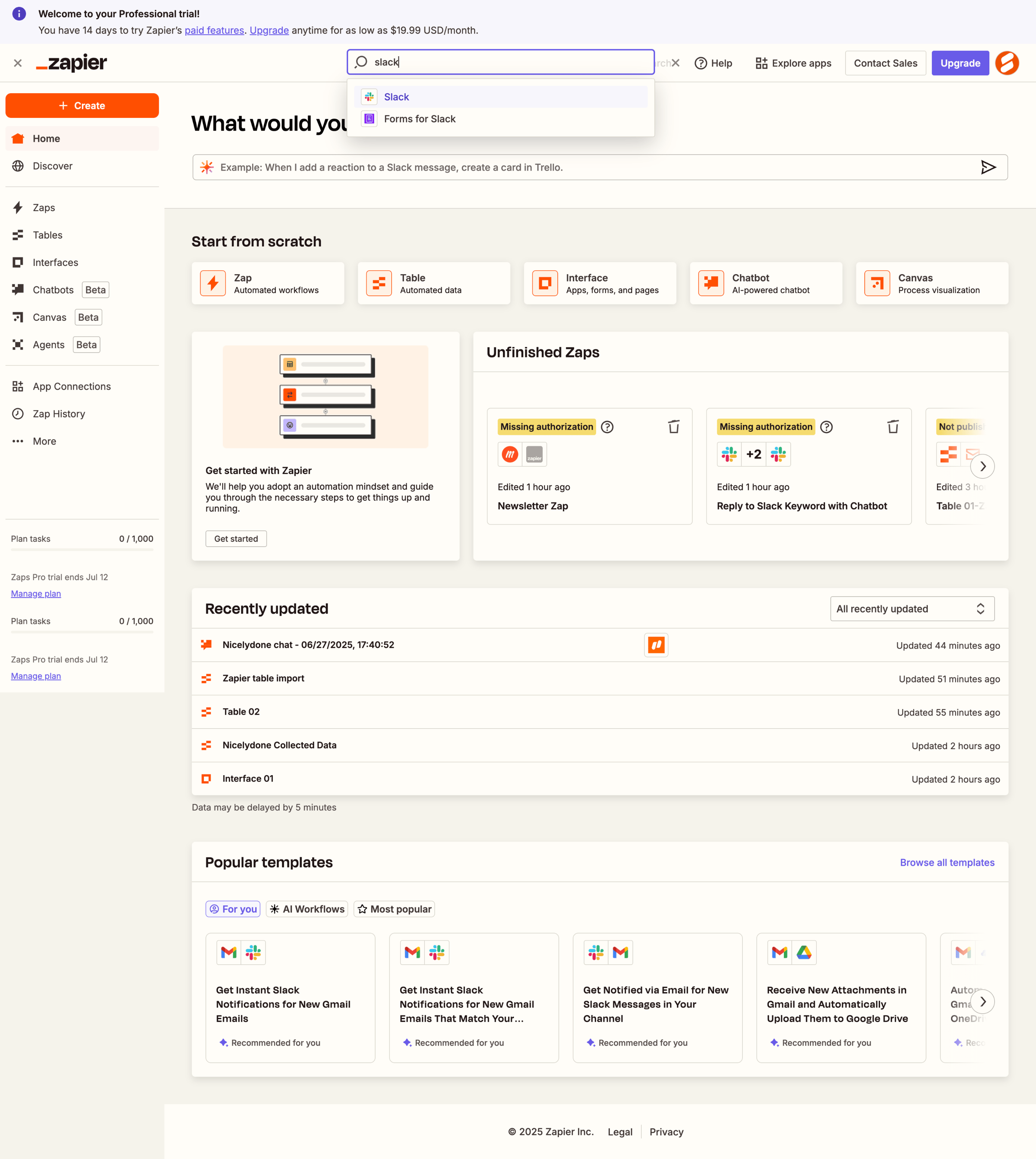 Zapier - Home | Zapier screen