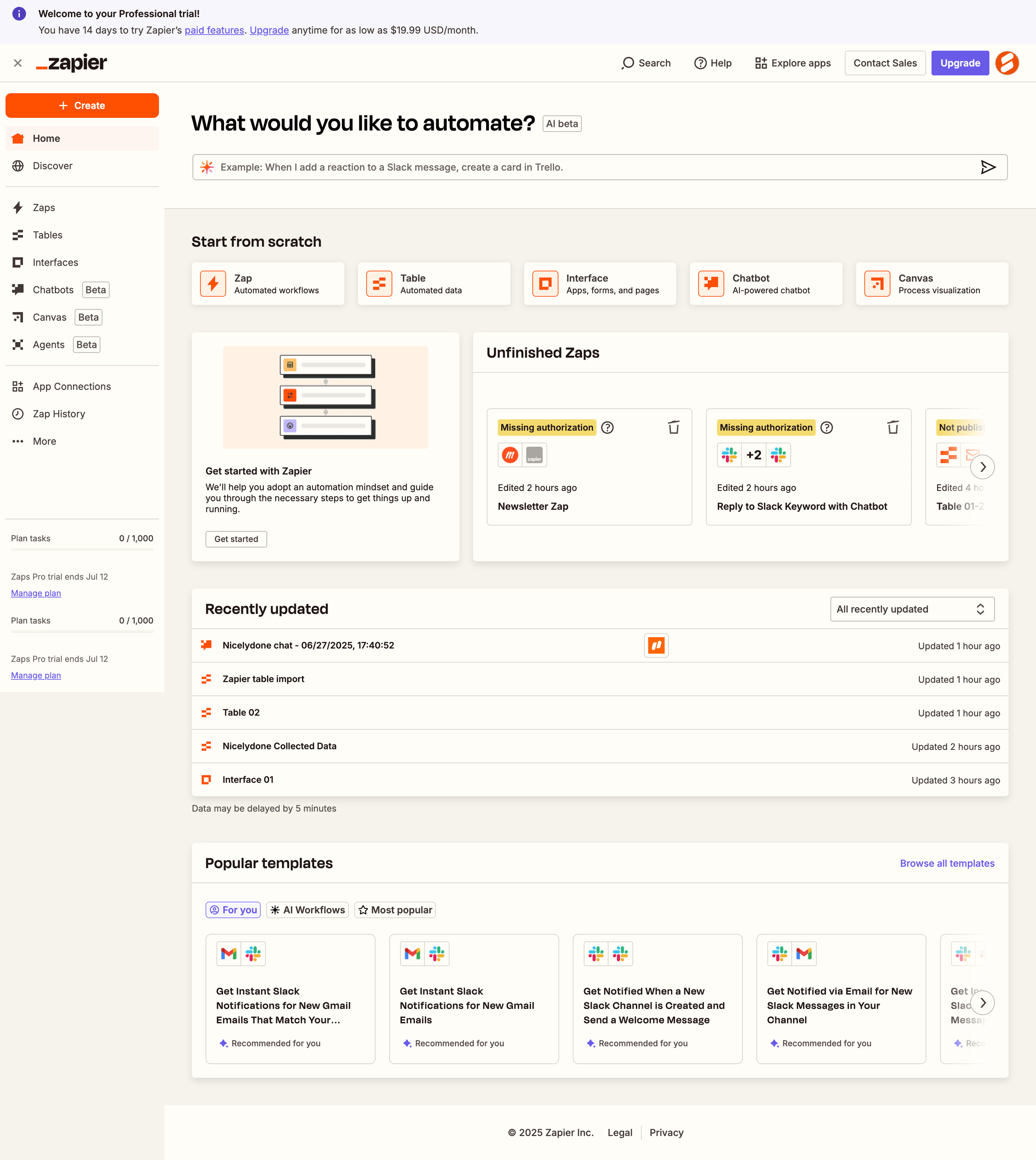 Zapier - Home | Zapier screen