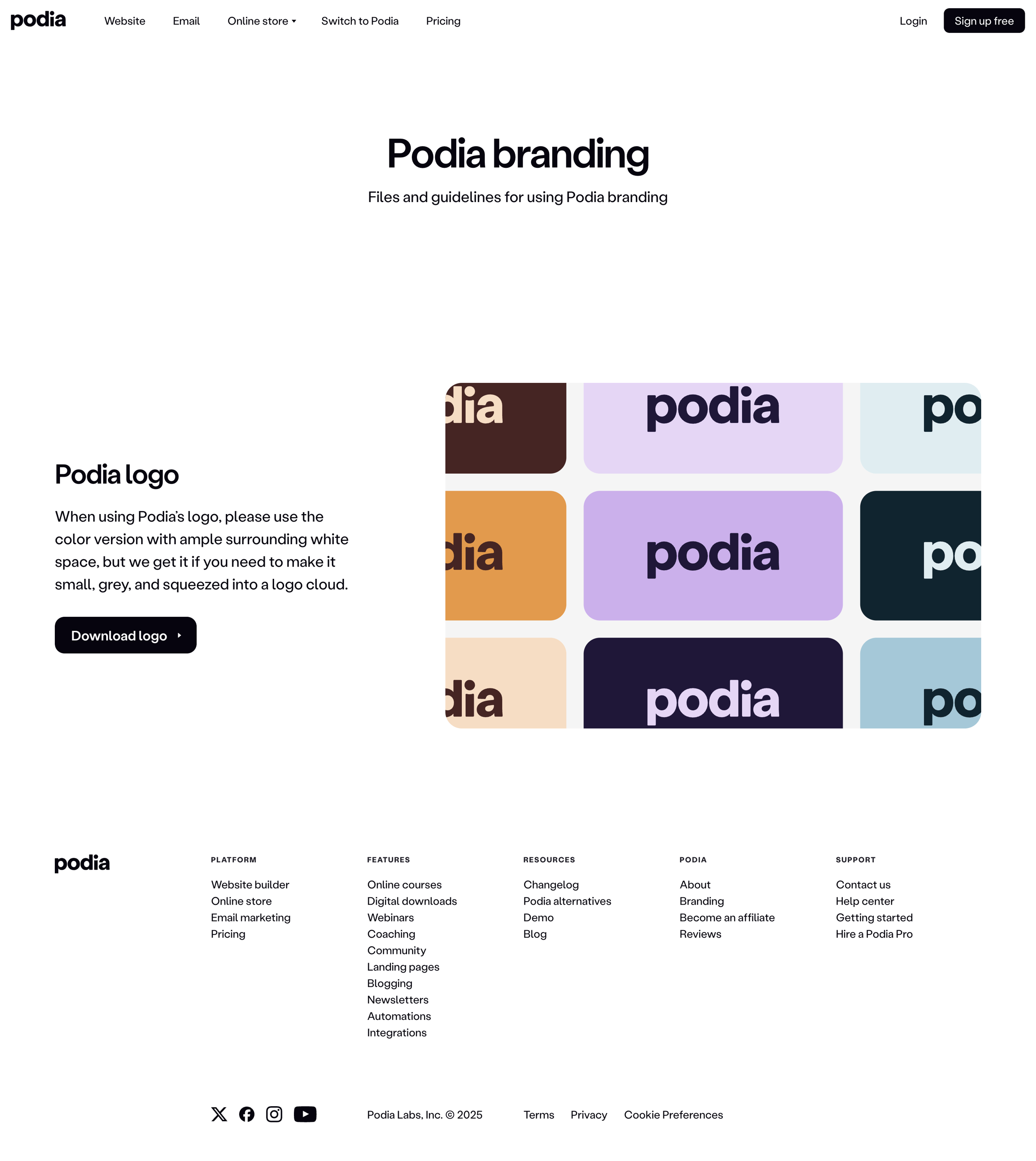 Podia - Podia branding guidelines | Podia screen