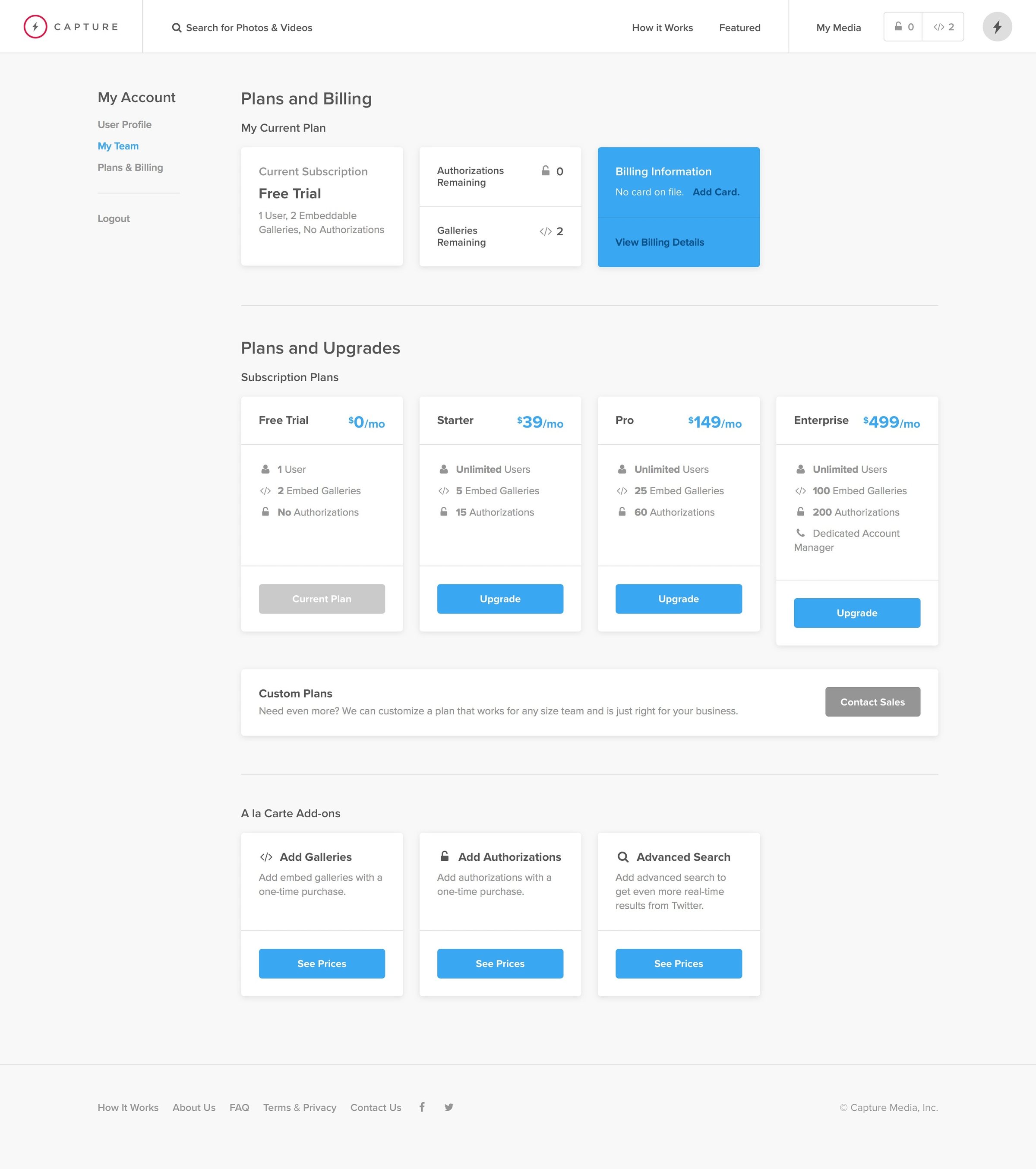 Capture - Plans screen