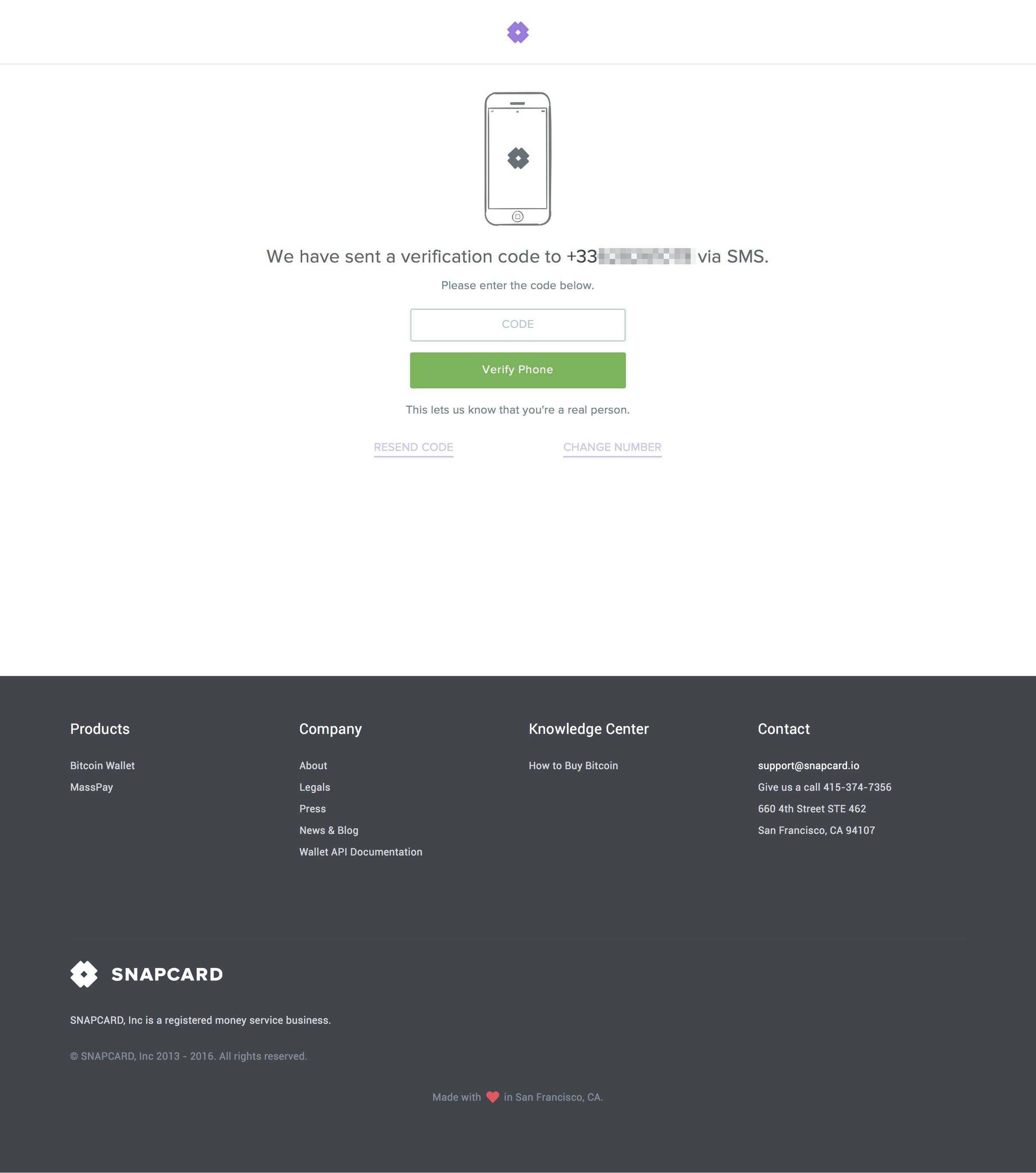 Snapcard - Sign up screen