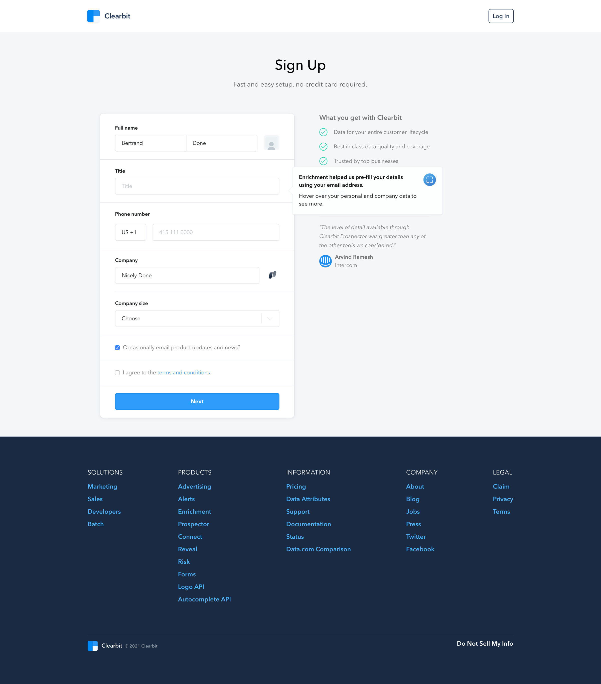 Clearbit screen