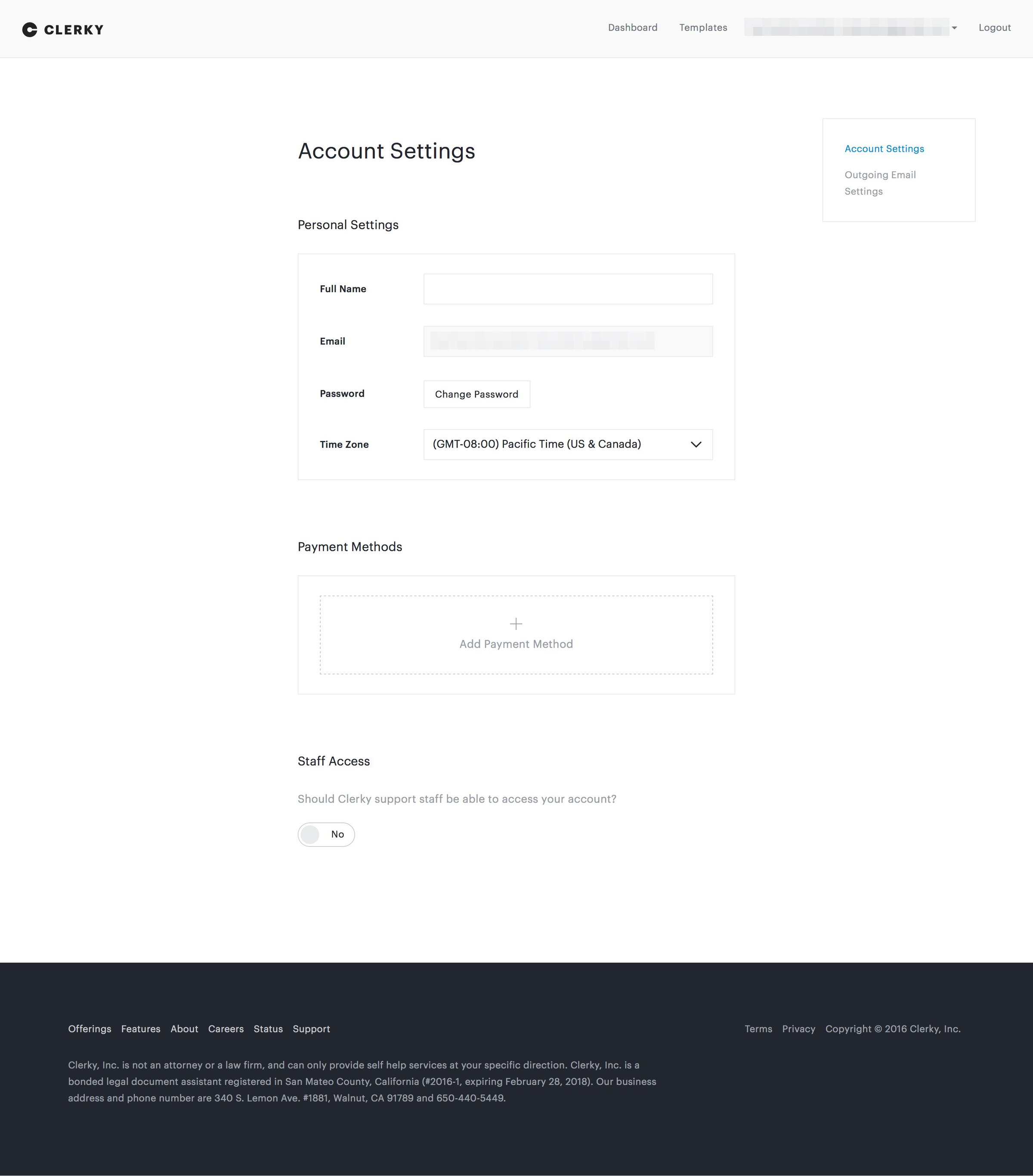 Clerky - Settings screen
