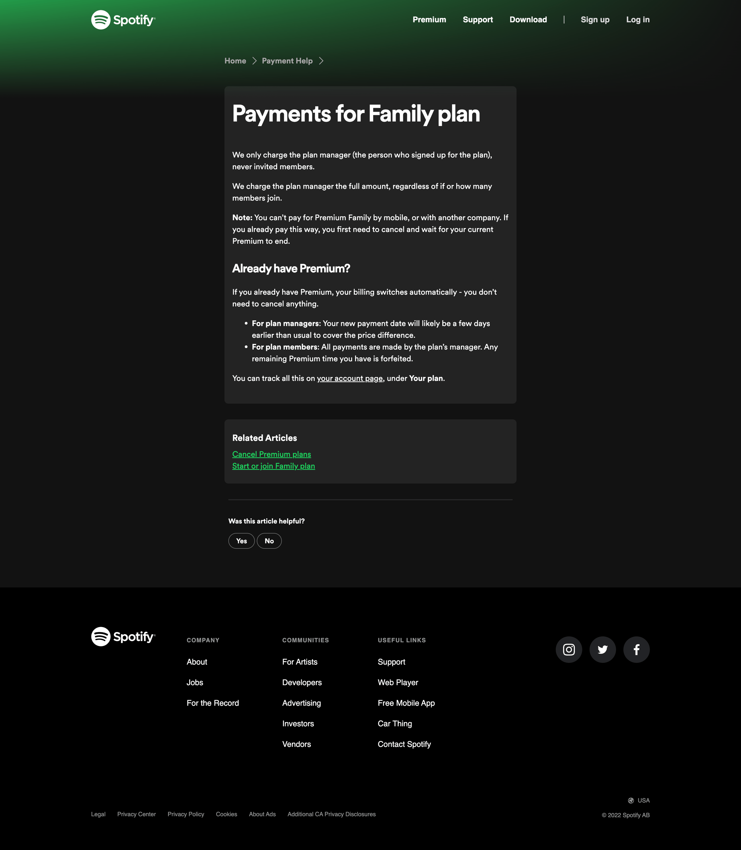 Spotify - Payments for Family plan - Spotify screen