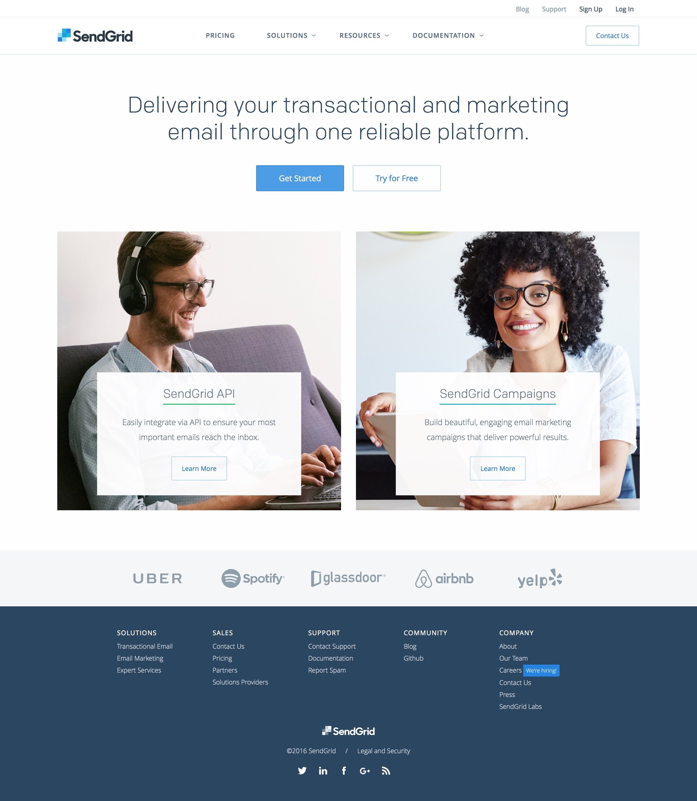 Sendgrid - Landing page screen