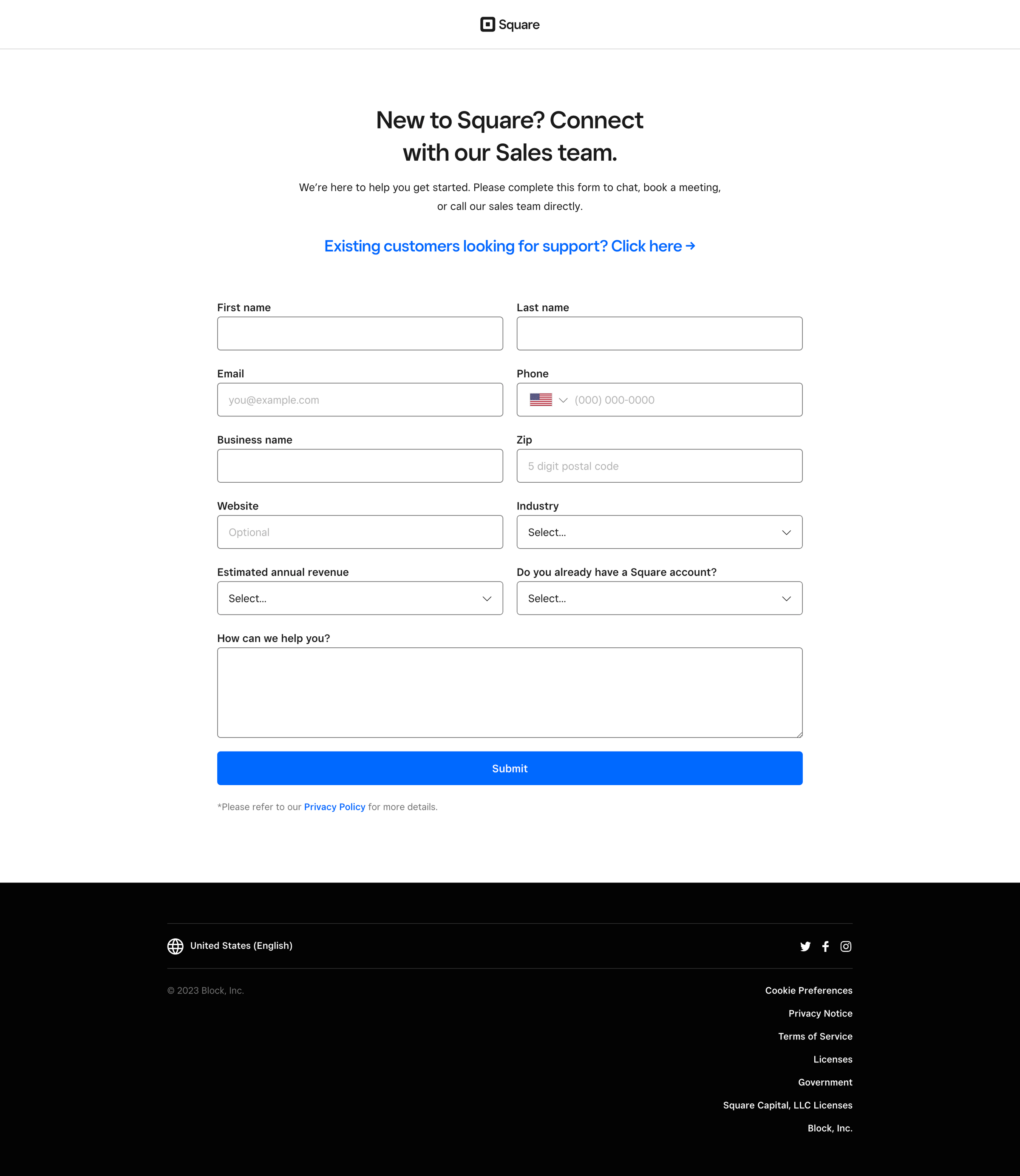Square - New to Square Connect with our Sales team. screen