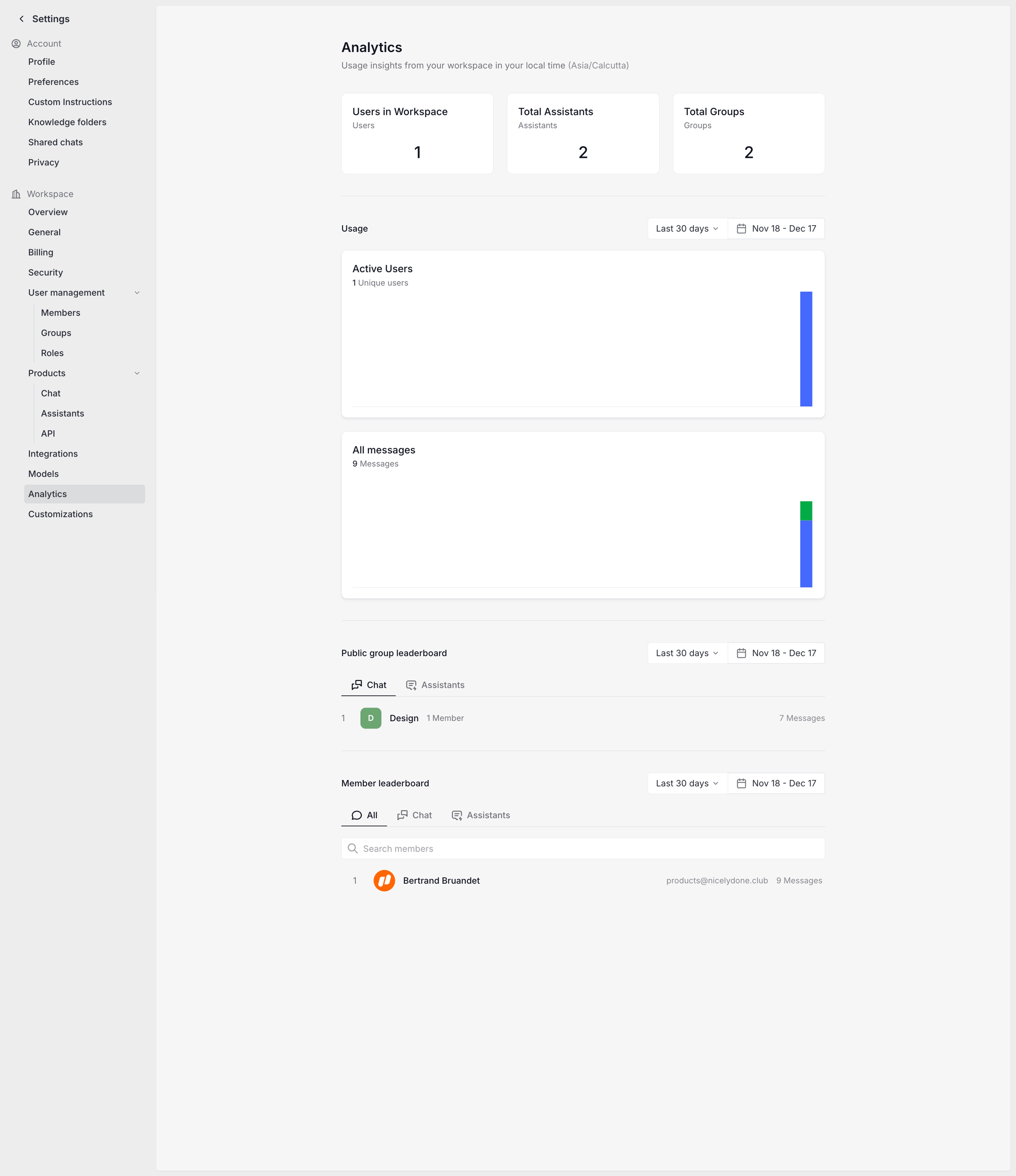Langdock - Settings screen