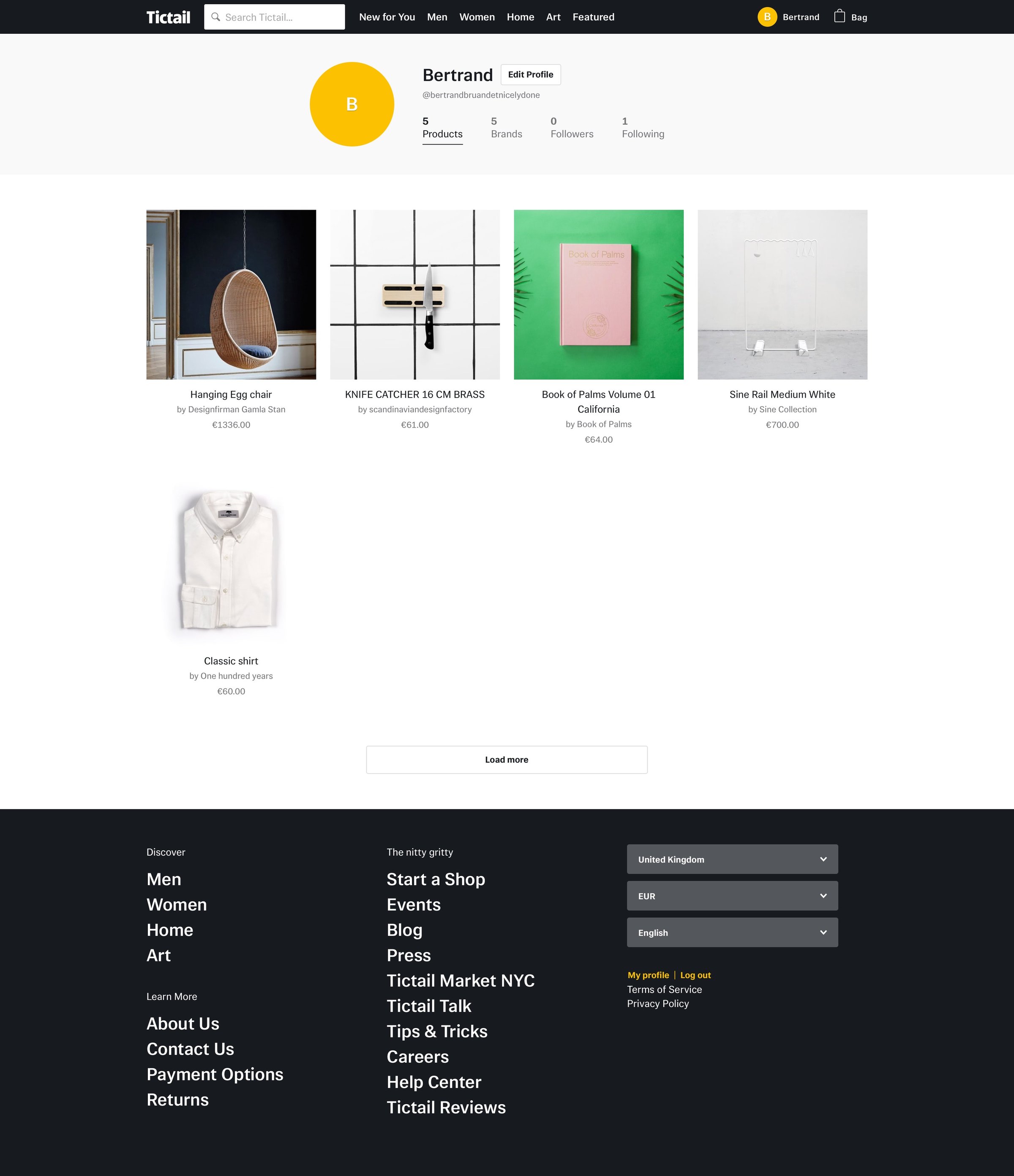 Tictail - Profile screen