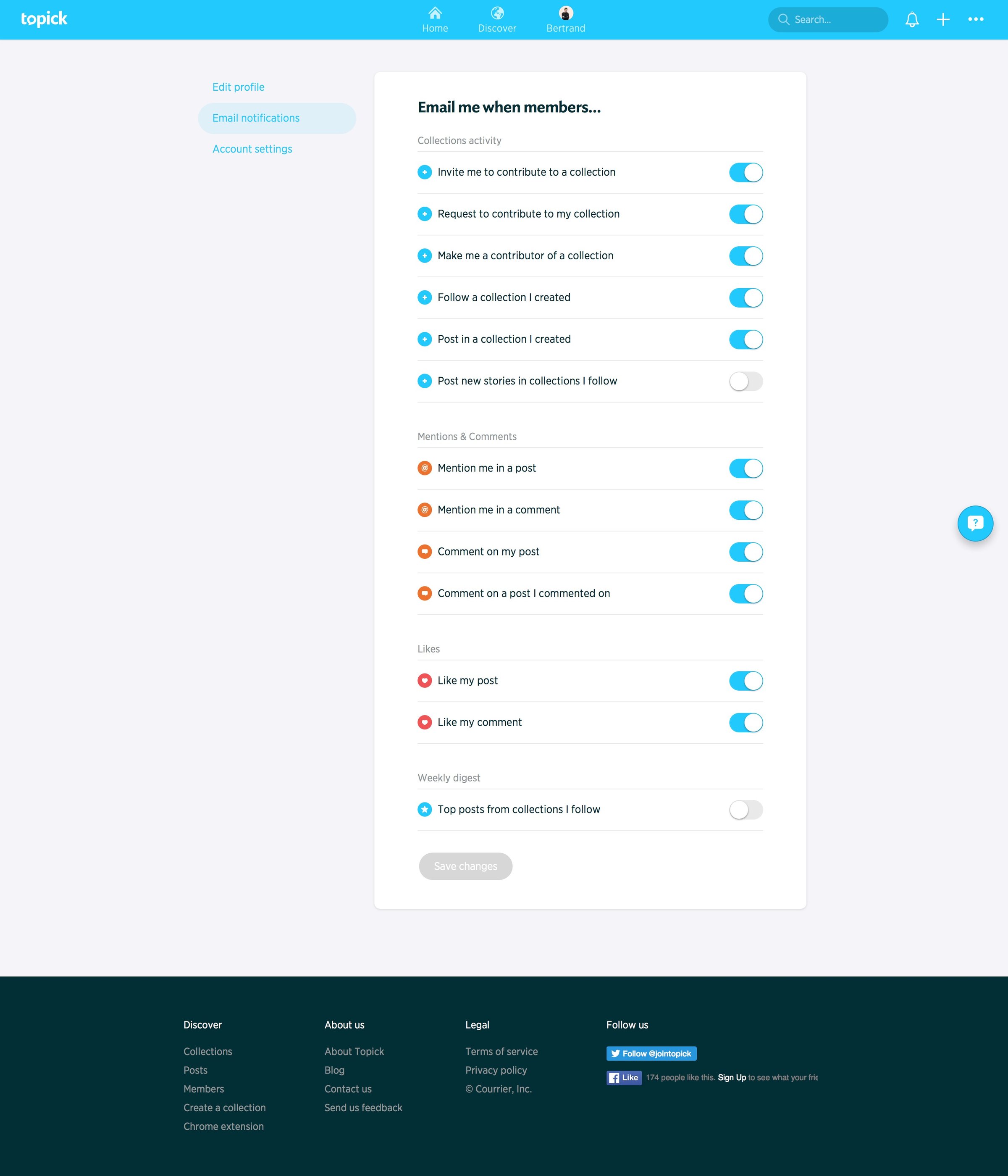 Topick - Settings screen