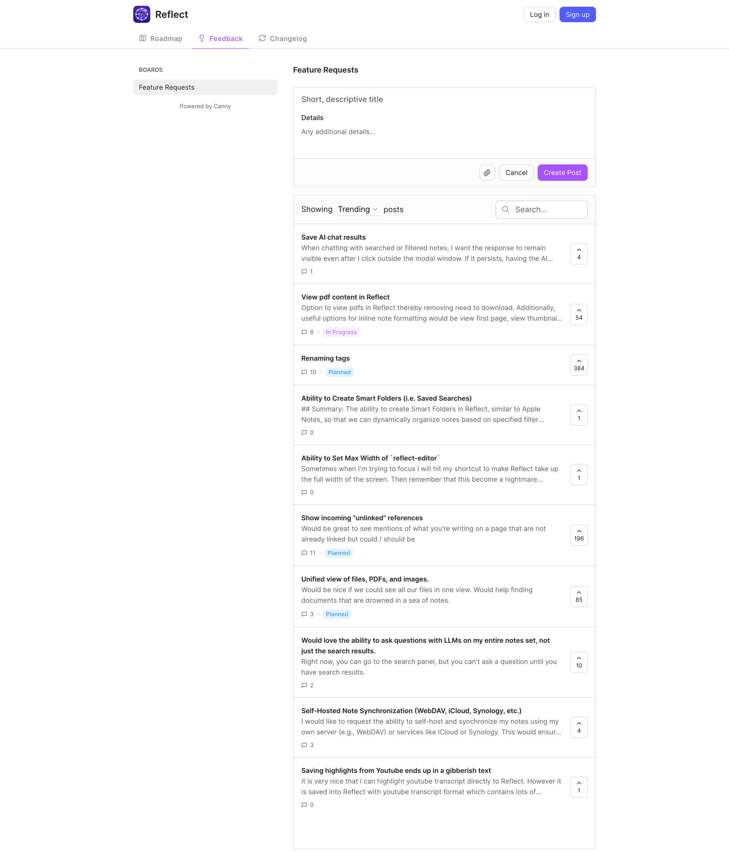 Reflect - Feature Requests | Reflect screen