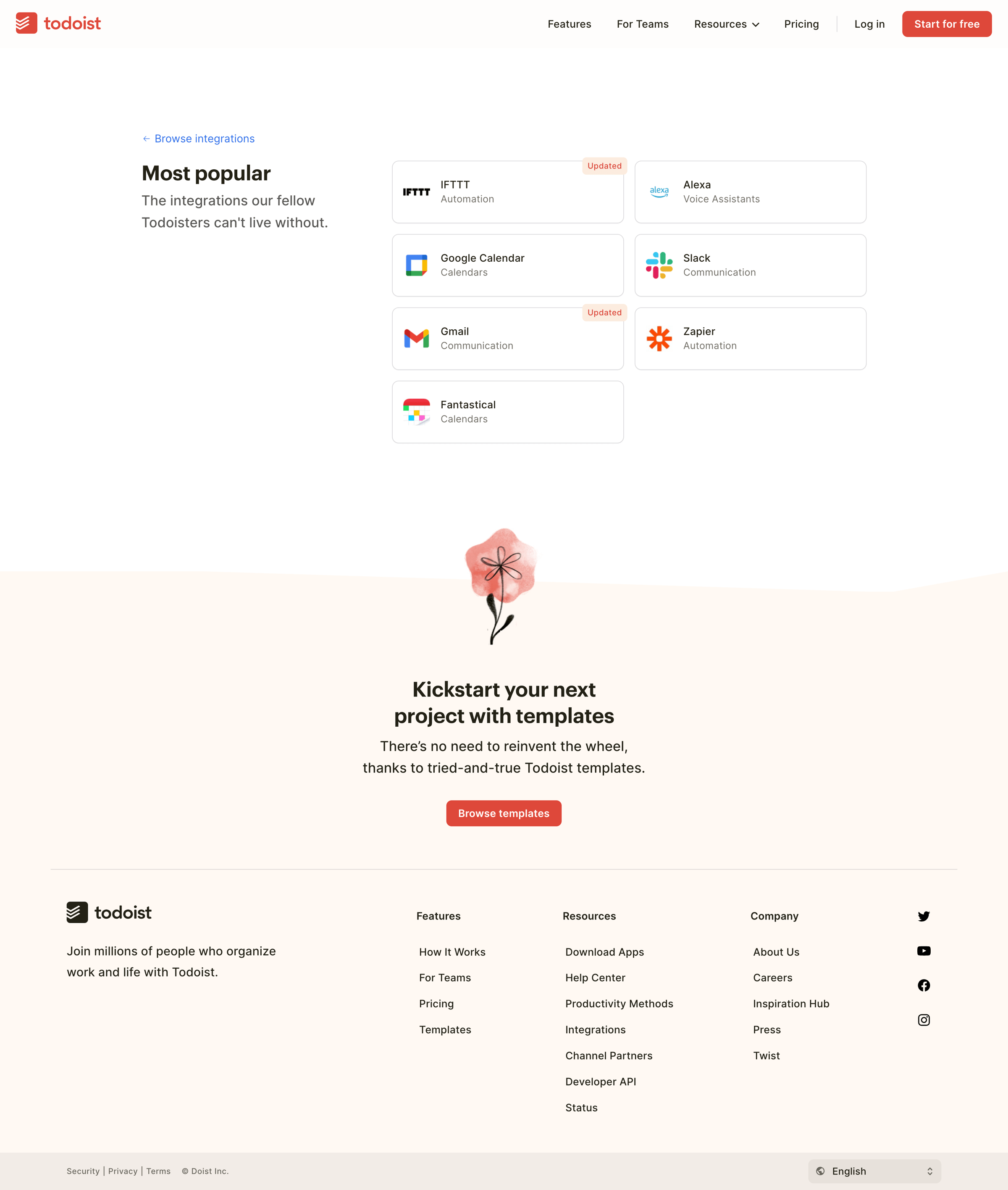Todoist - Integrations | Todoist screen