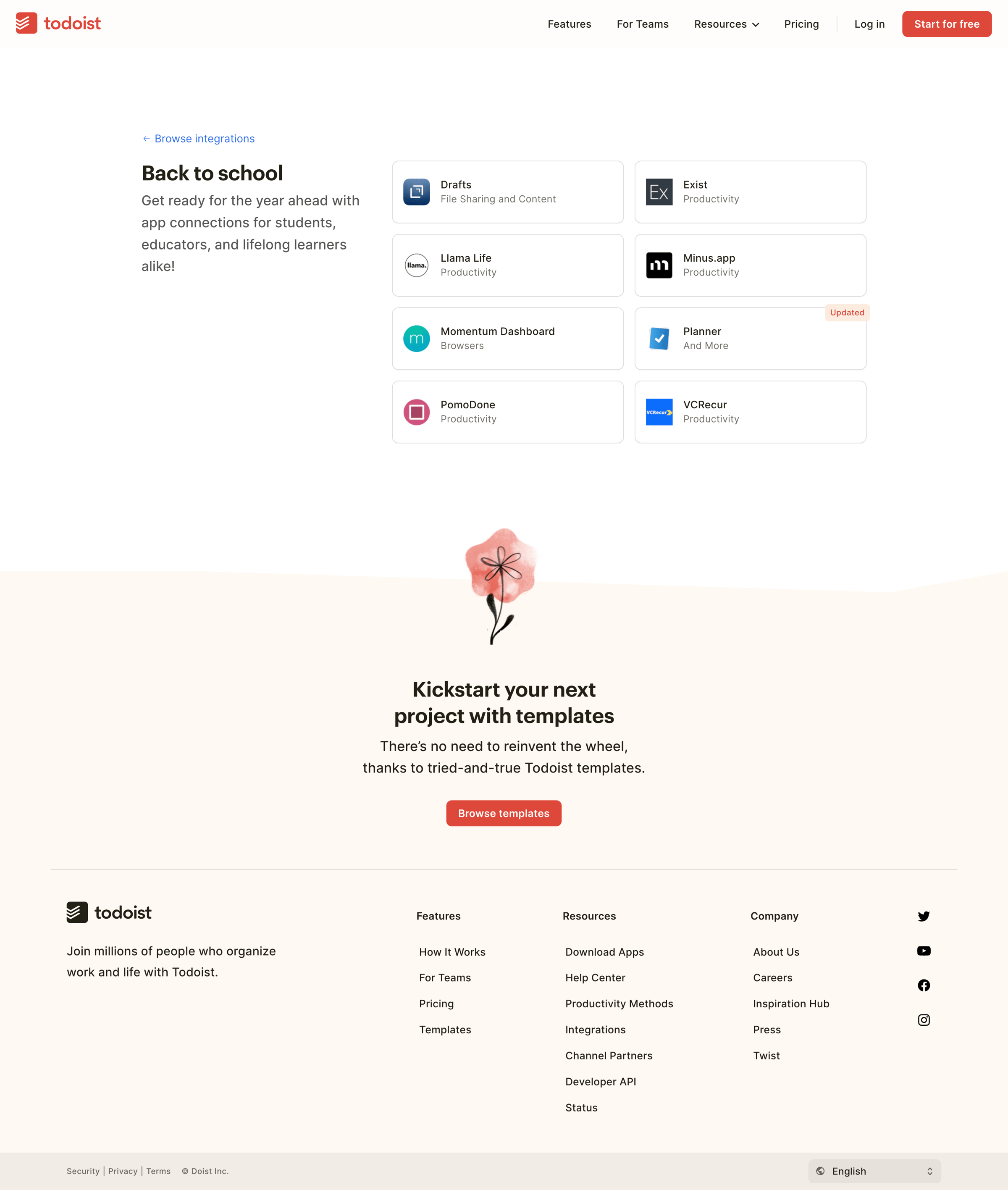 Todoist - Integrations | Todoist screen