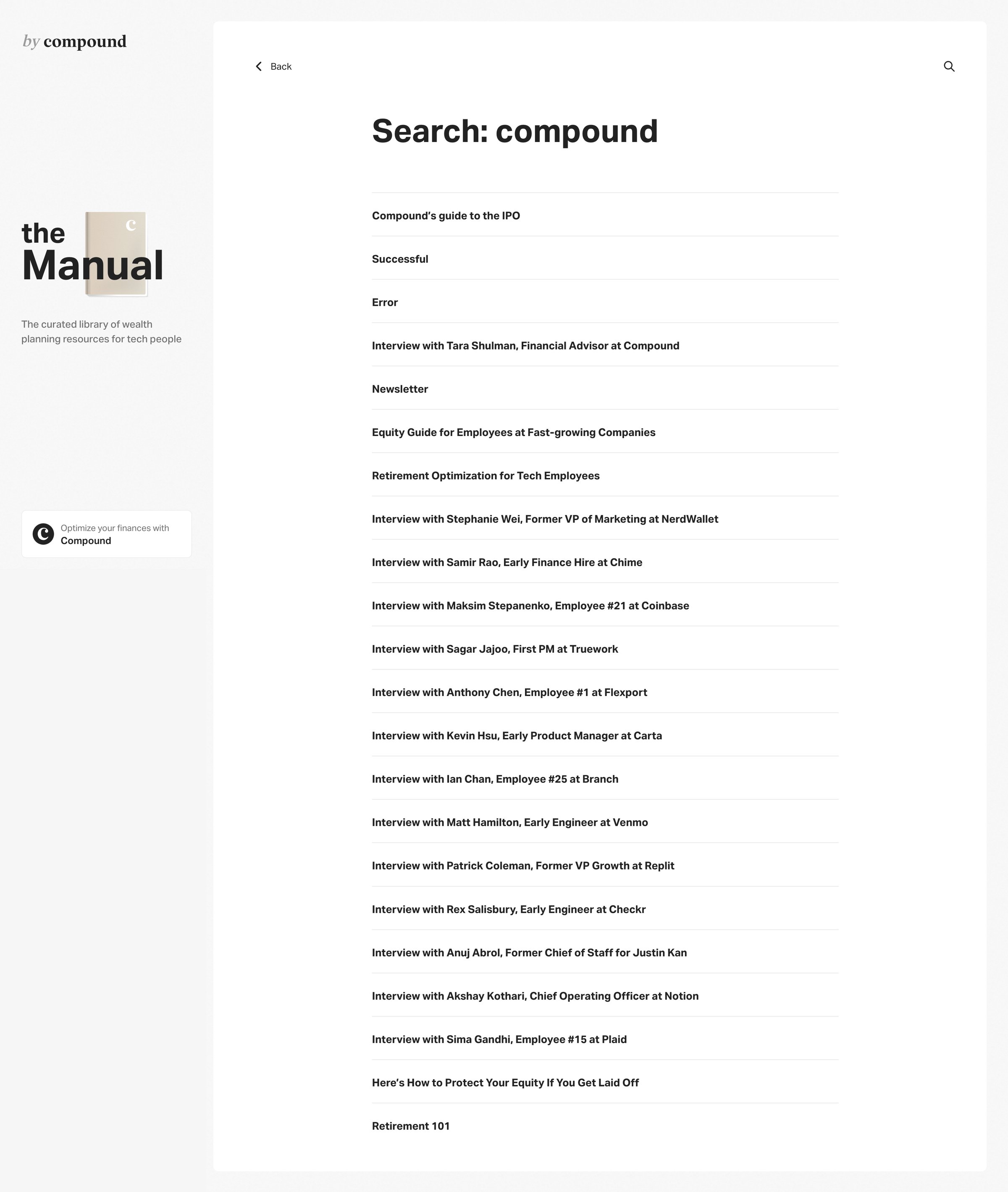 Compound - Search Results screen