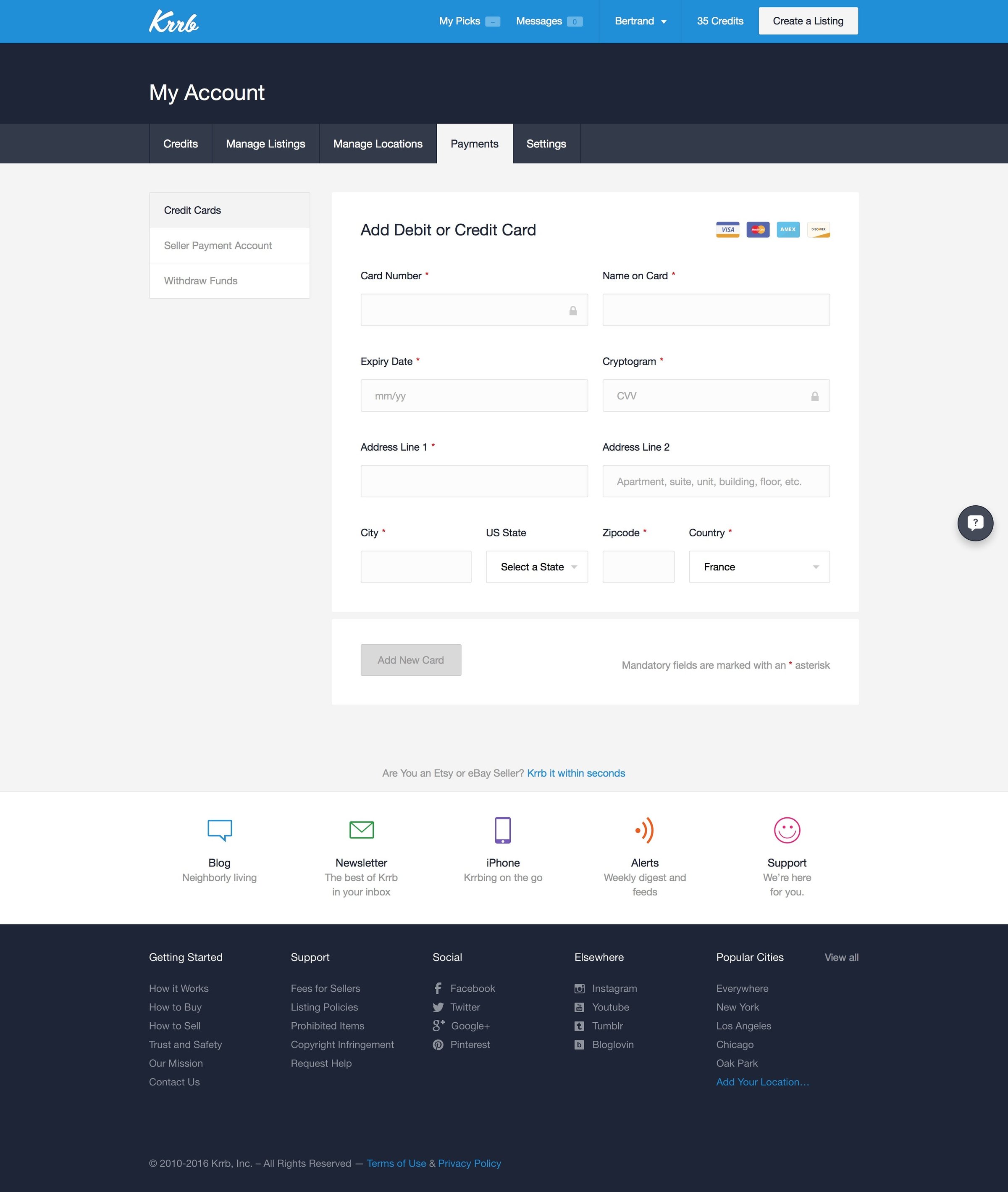 Krrb Classifieds - Settings screen