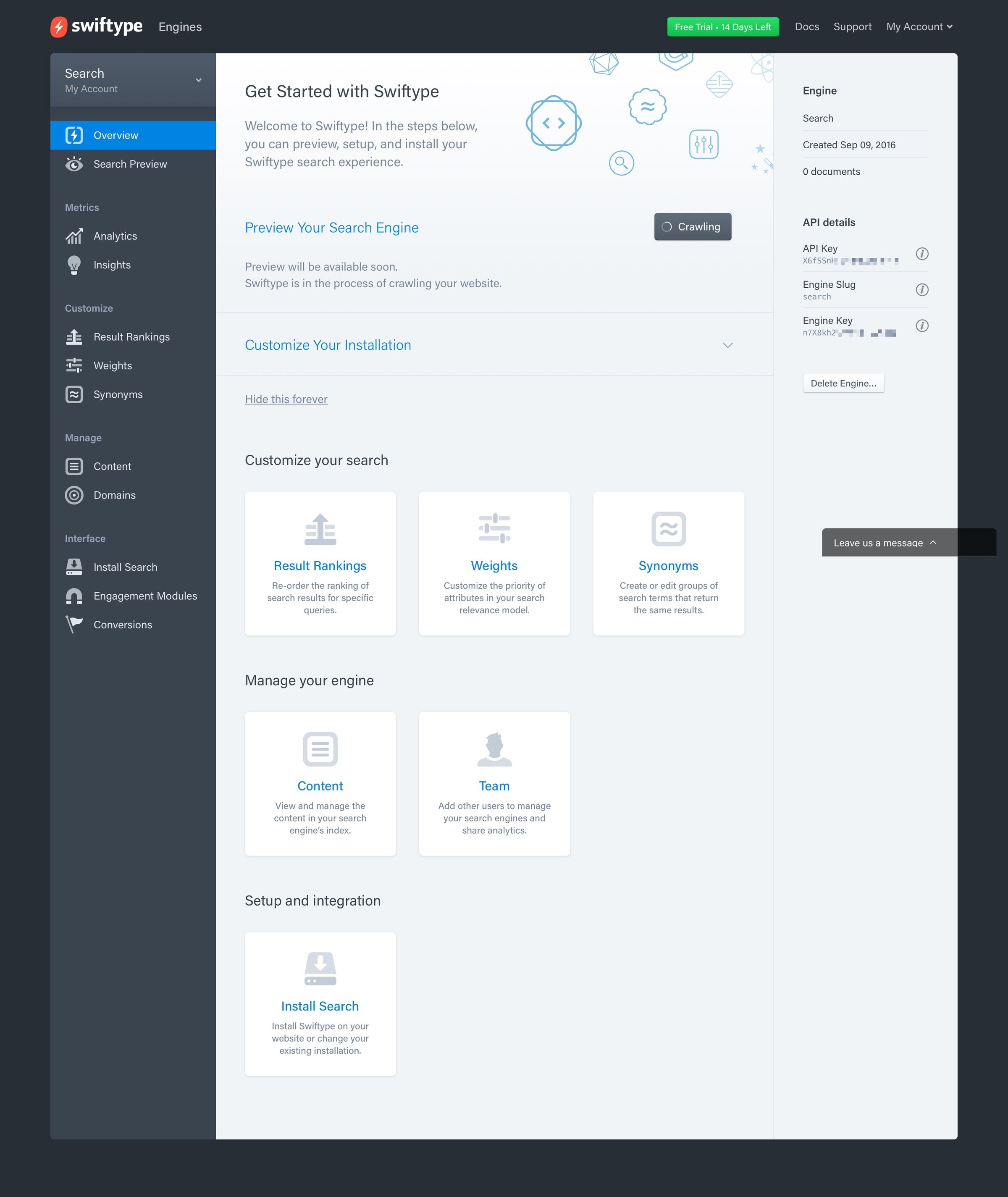 Swiftype - Home screen