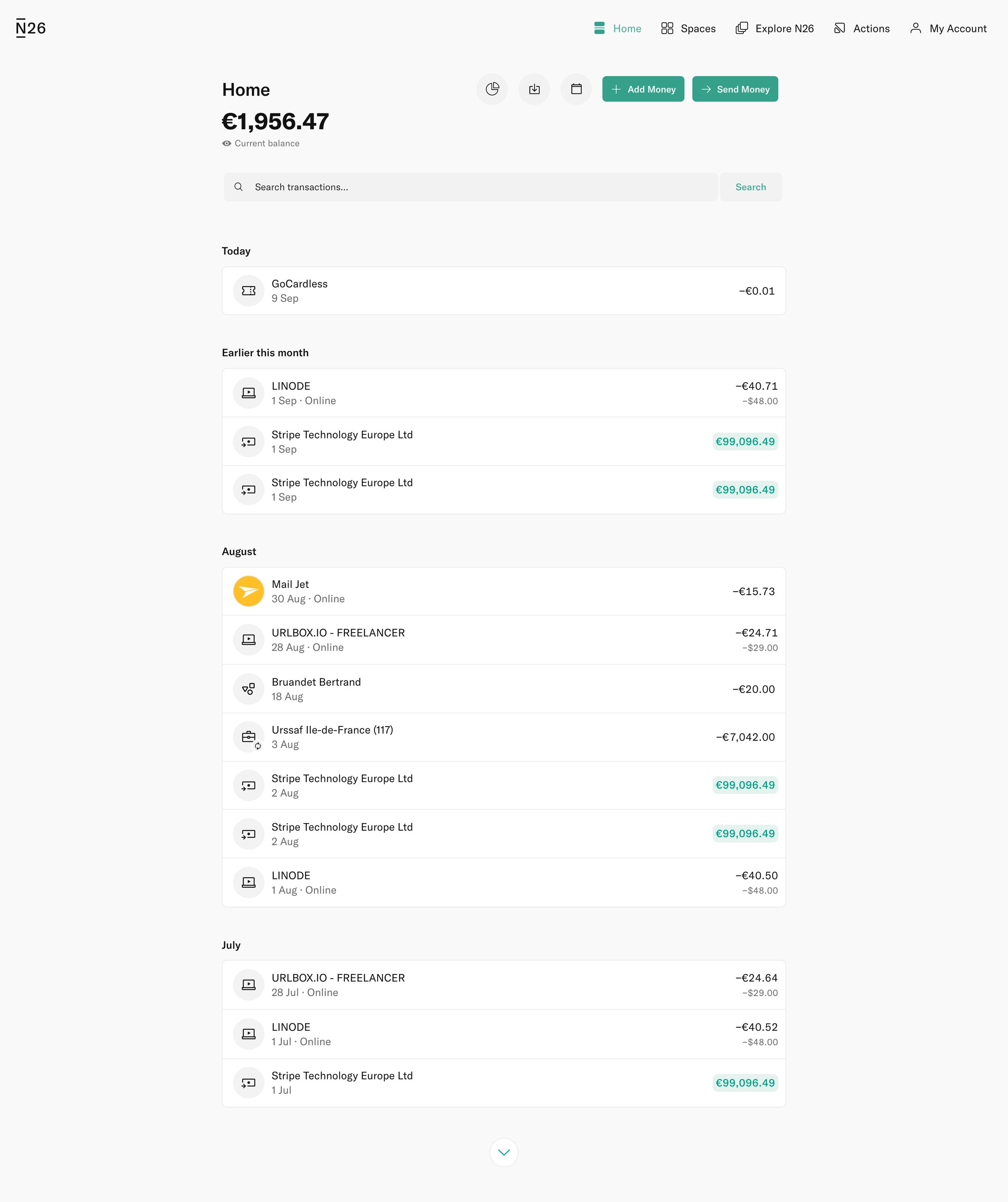 N26 - Home — N26 screen