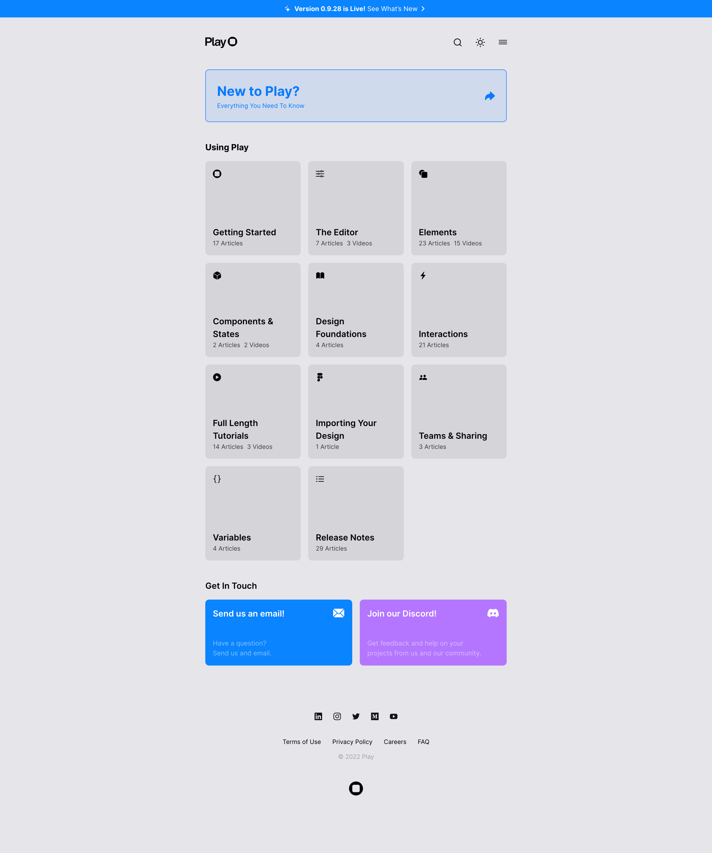 Play - Learn Play — Support | Documentation screen