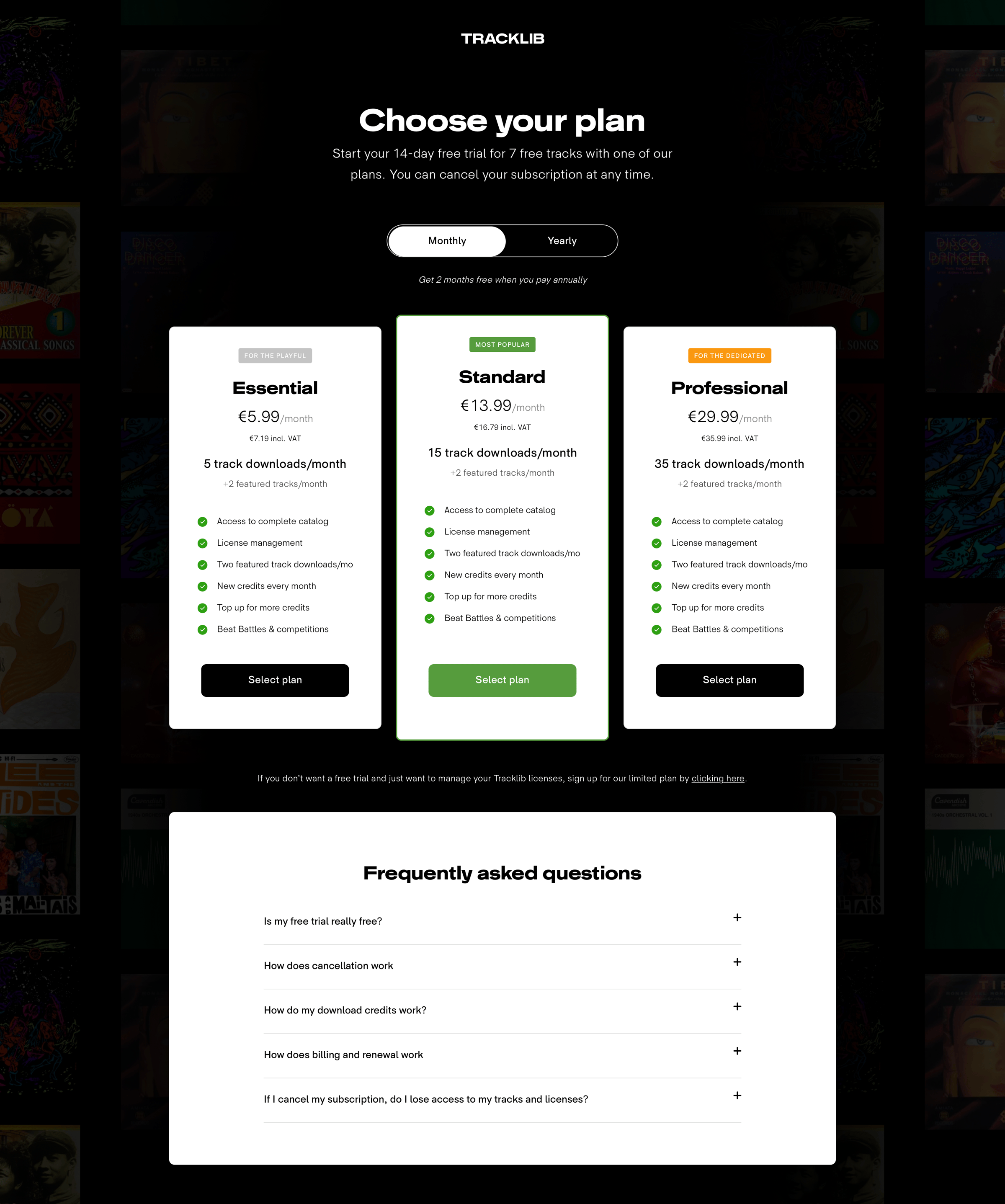 Tracklib - Choose your plan | Tracklib screen