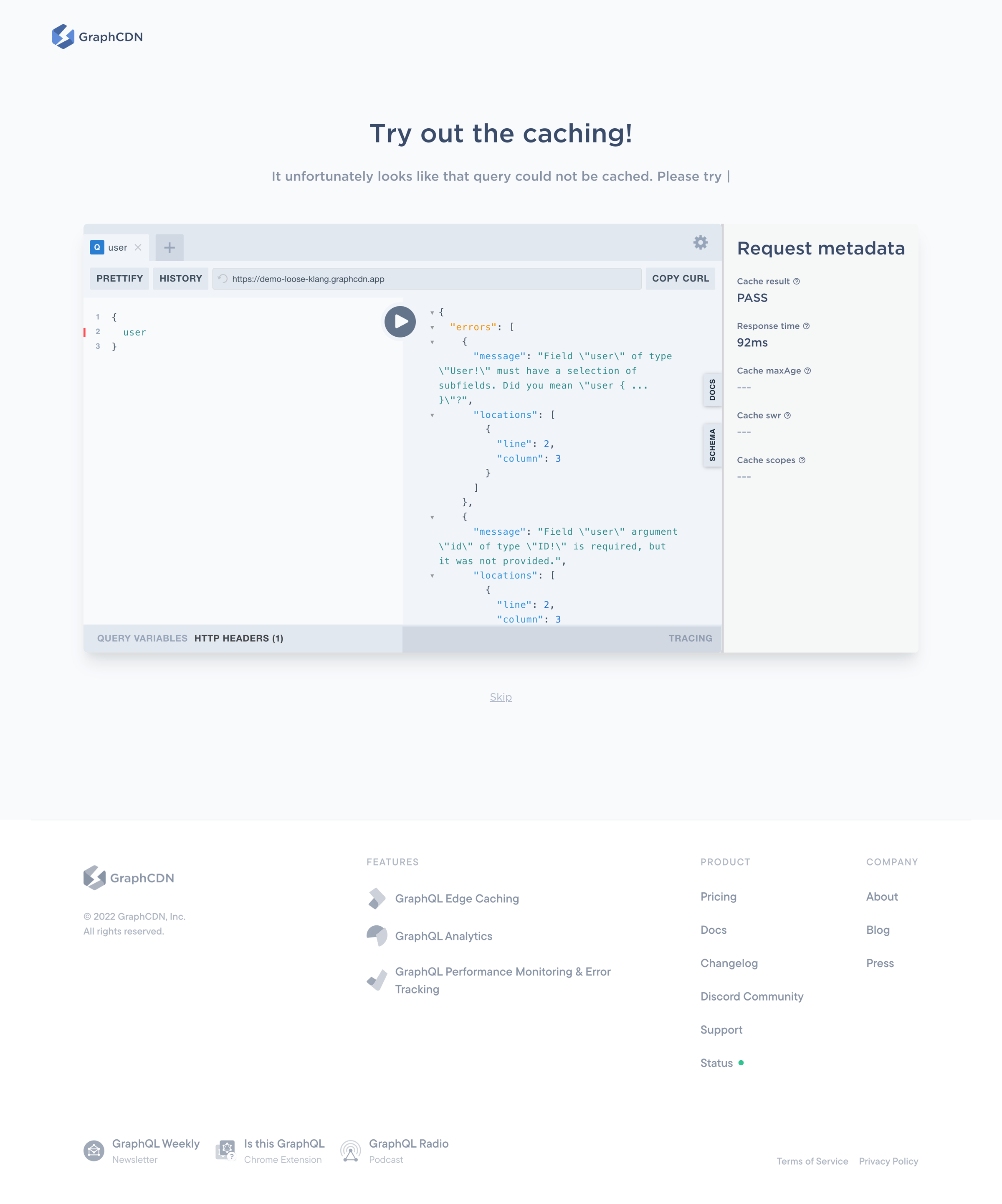 GraphCDN - Try out the caching screen