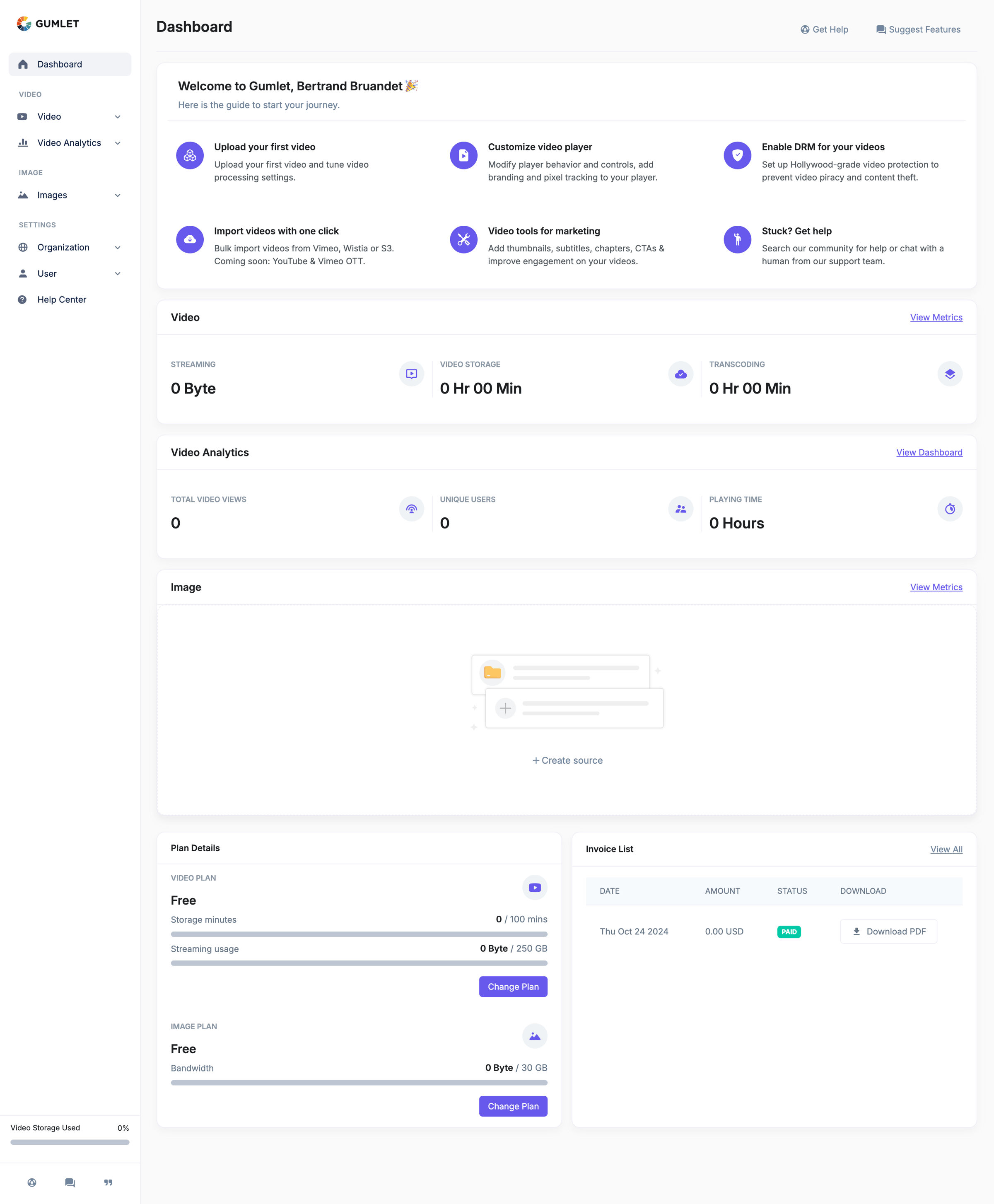 Gumlet - Dashboard - Gumlet screen