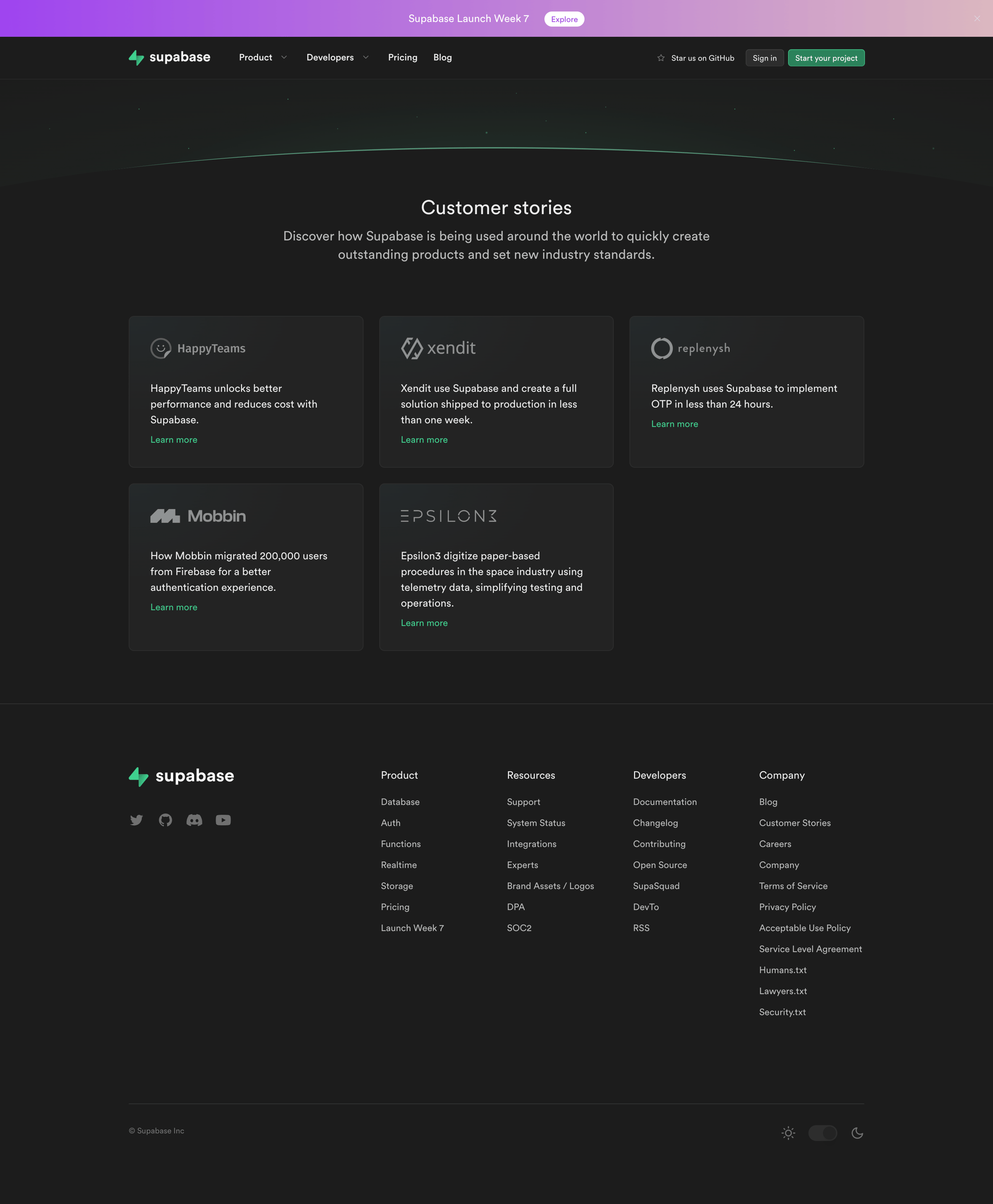 Supabase - Customer Stories | Supabase screen
