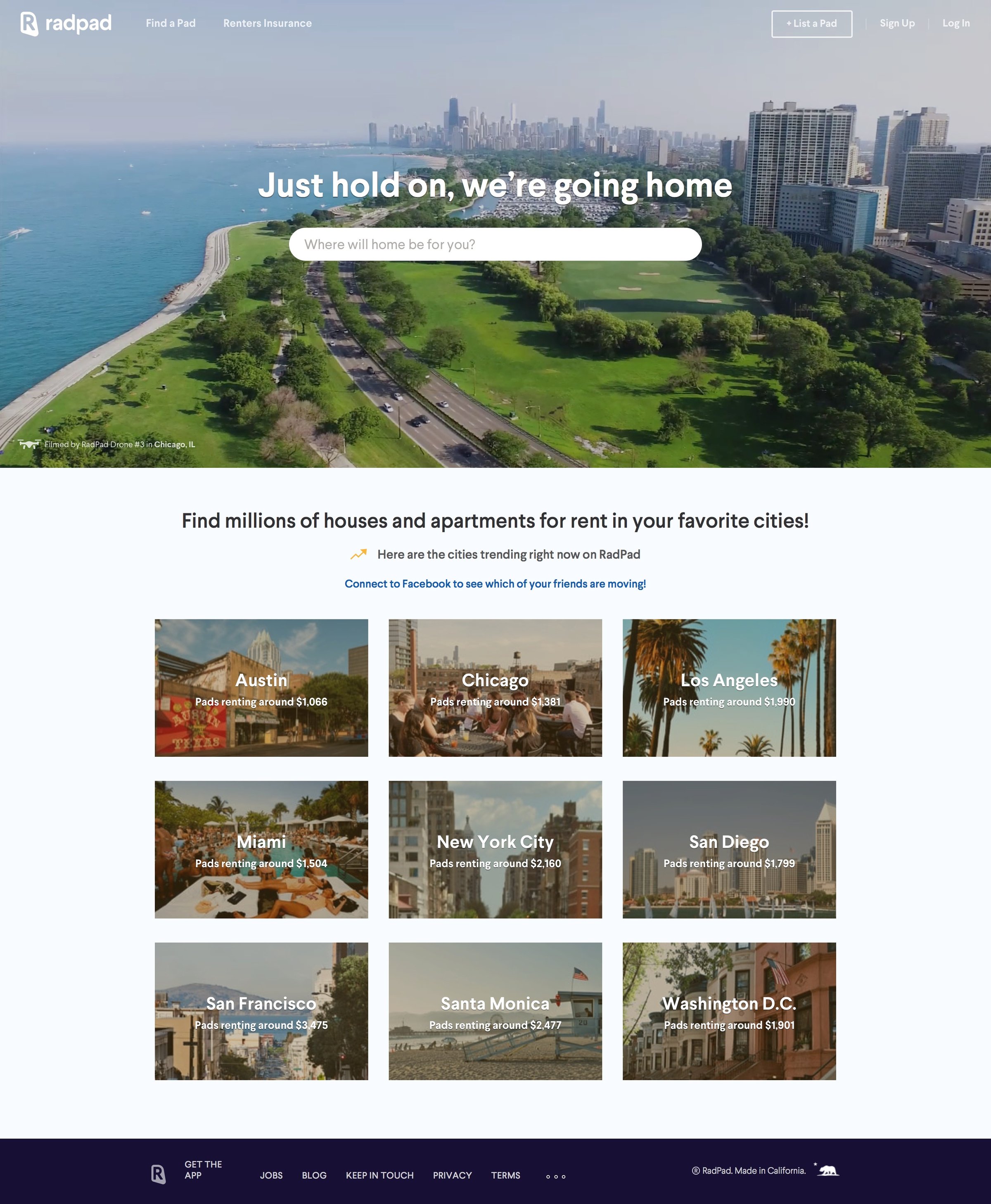 Radpad - Landing page screen