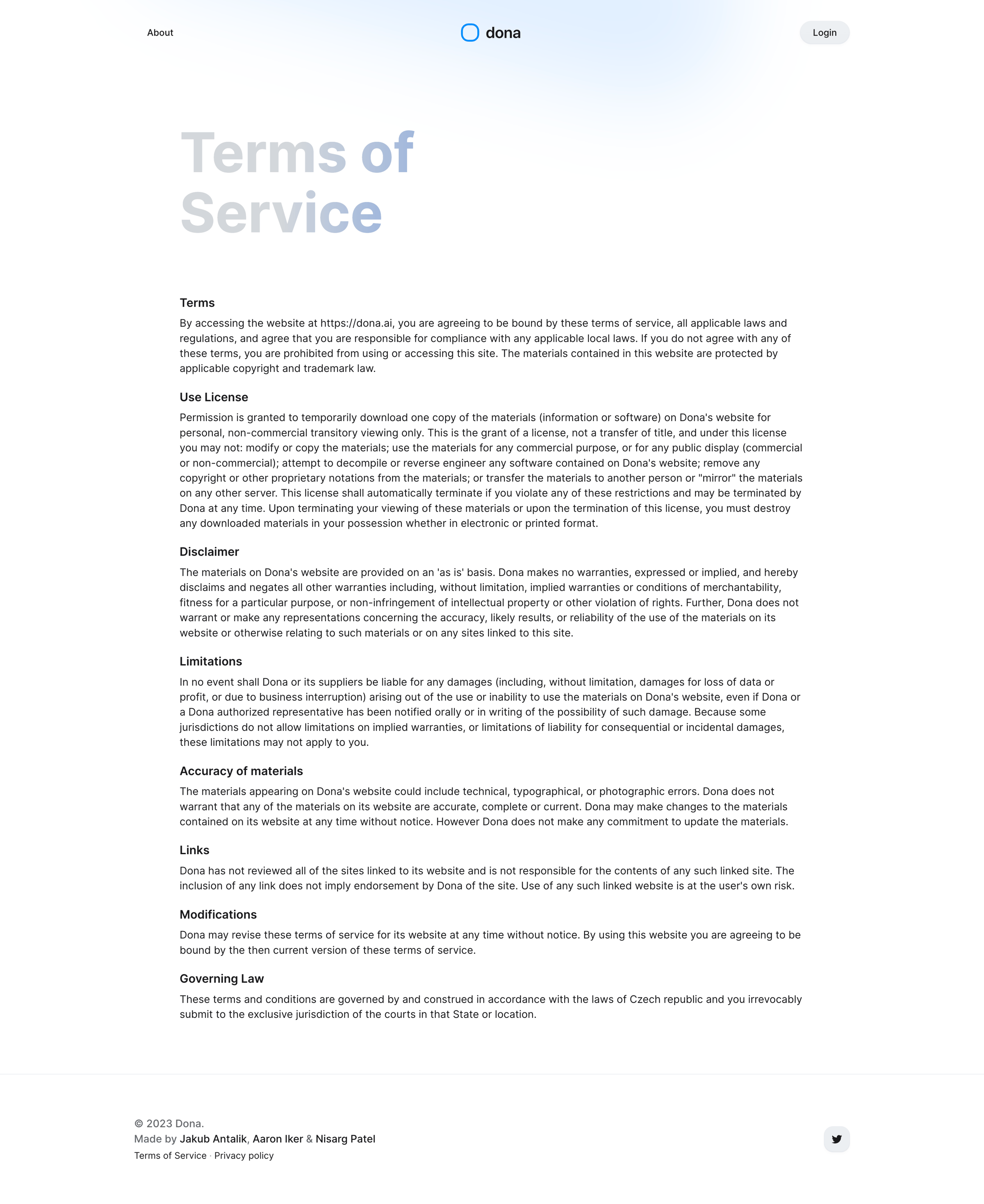 Dona - Terms of Service - Dona screen