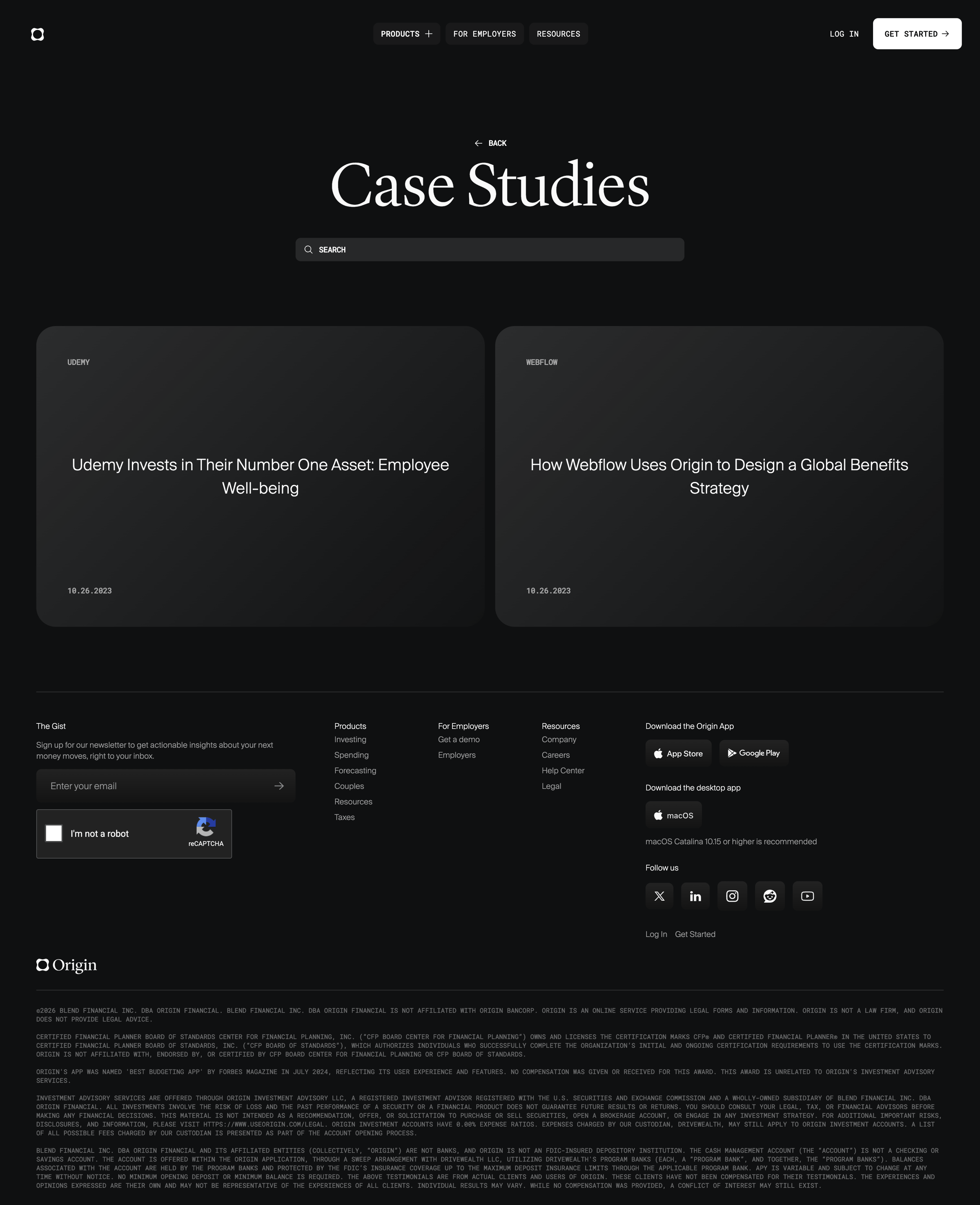 Origin Financial - Case Study screen