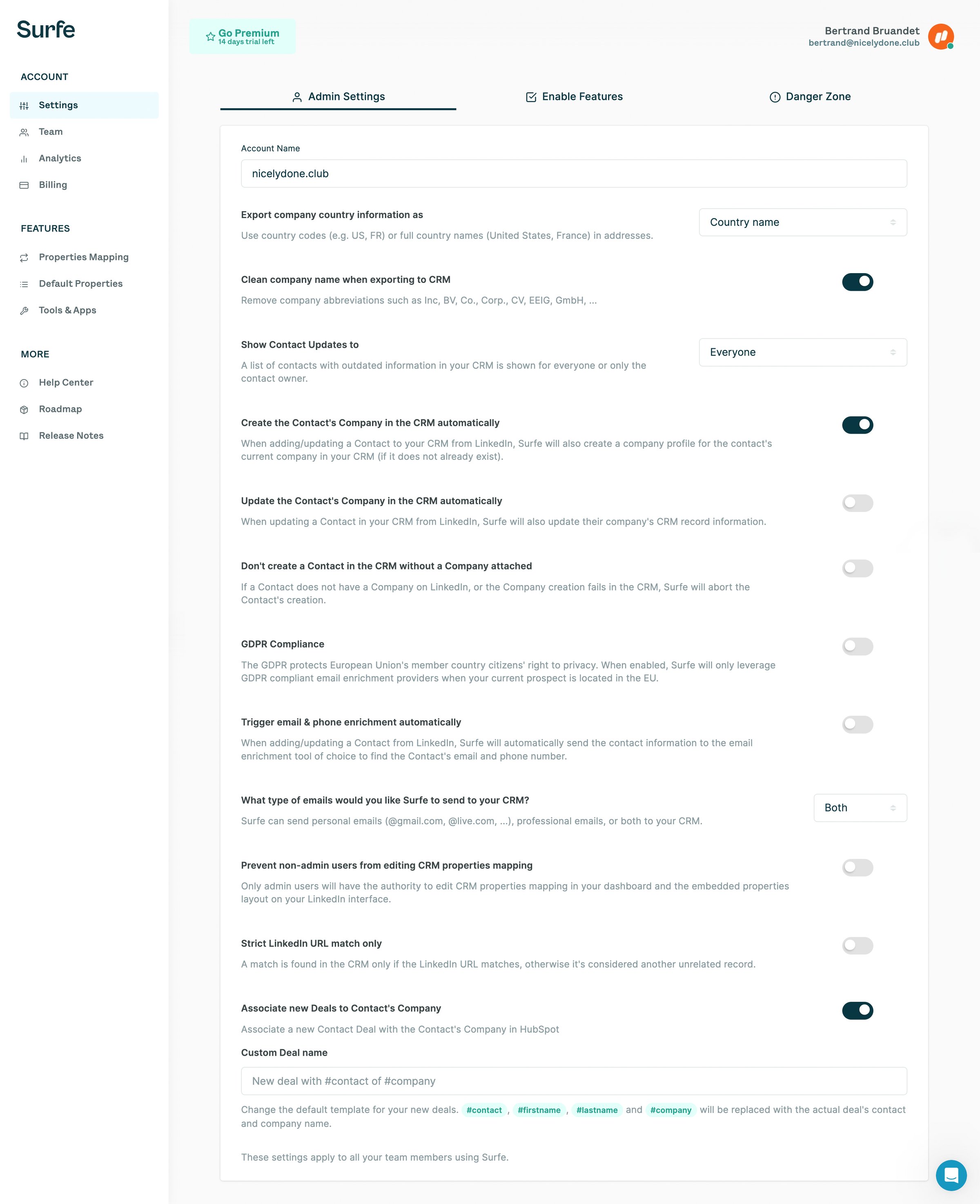 Surfe - Surfe | Dashboard screen