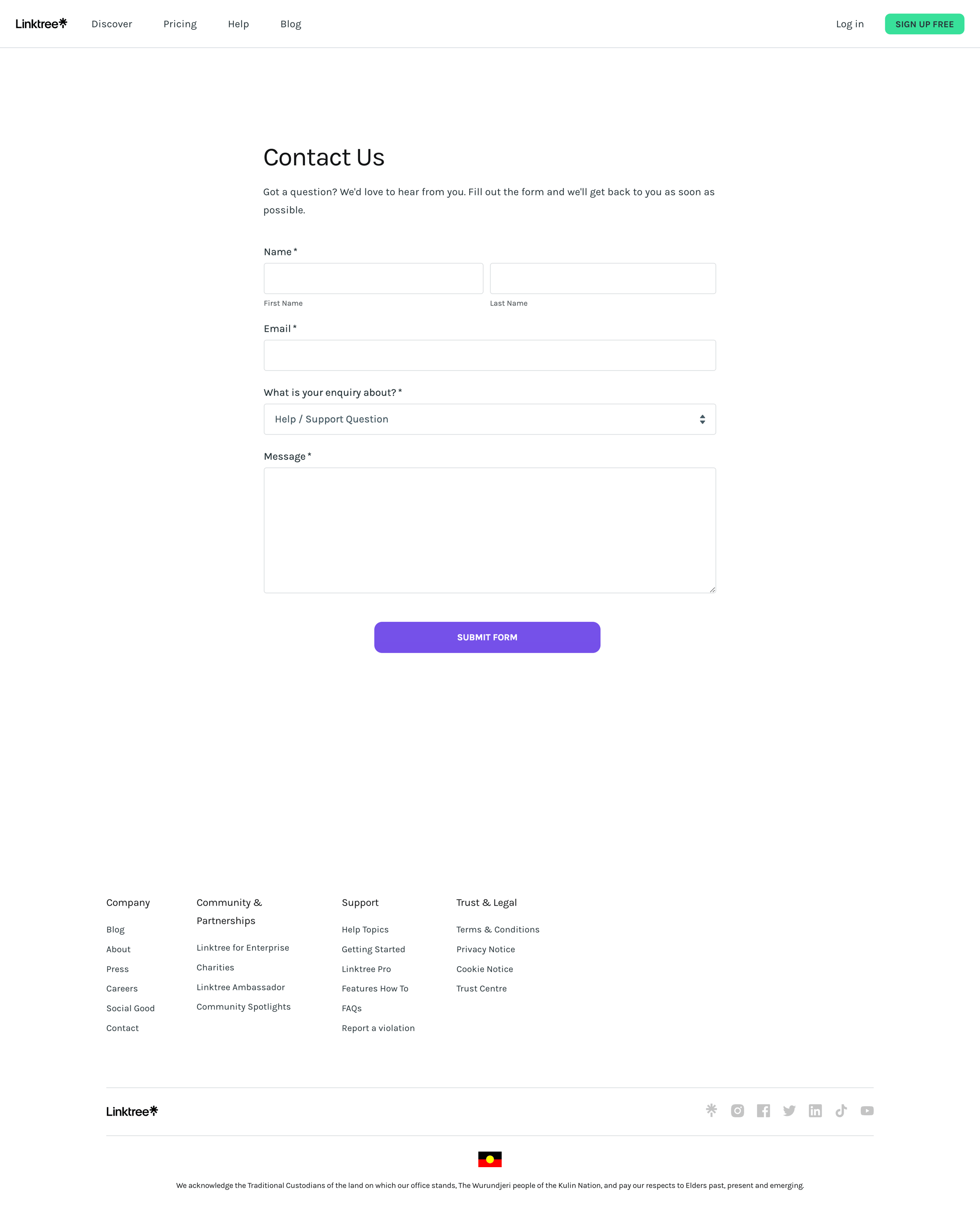 Linktree - Contact Linktree | Say hi here screen