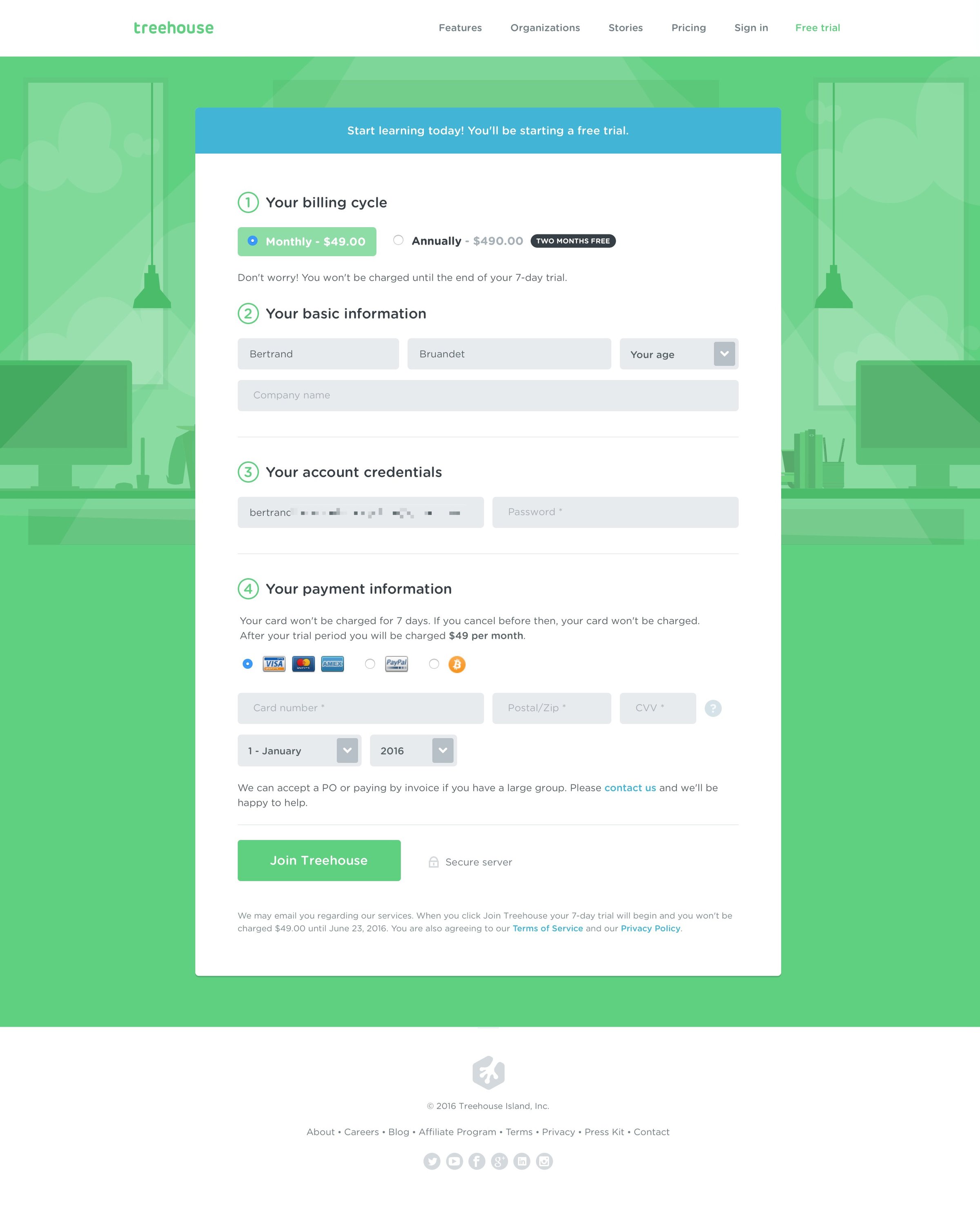 Treehouse - Checkout screen